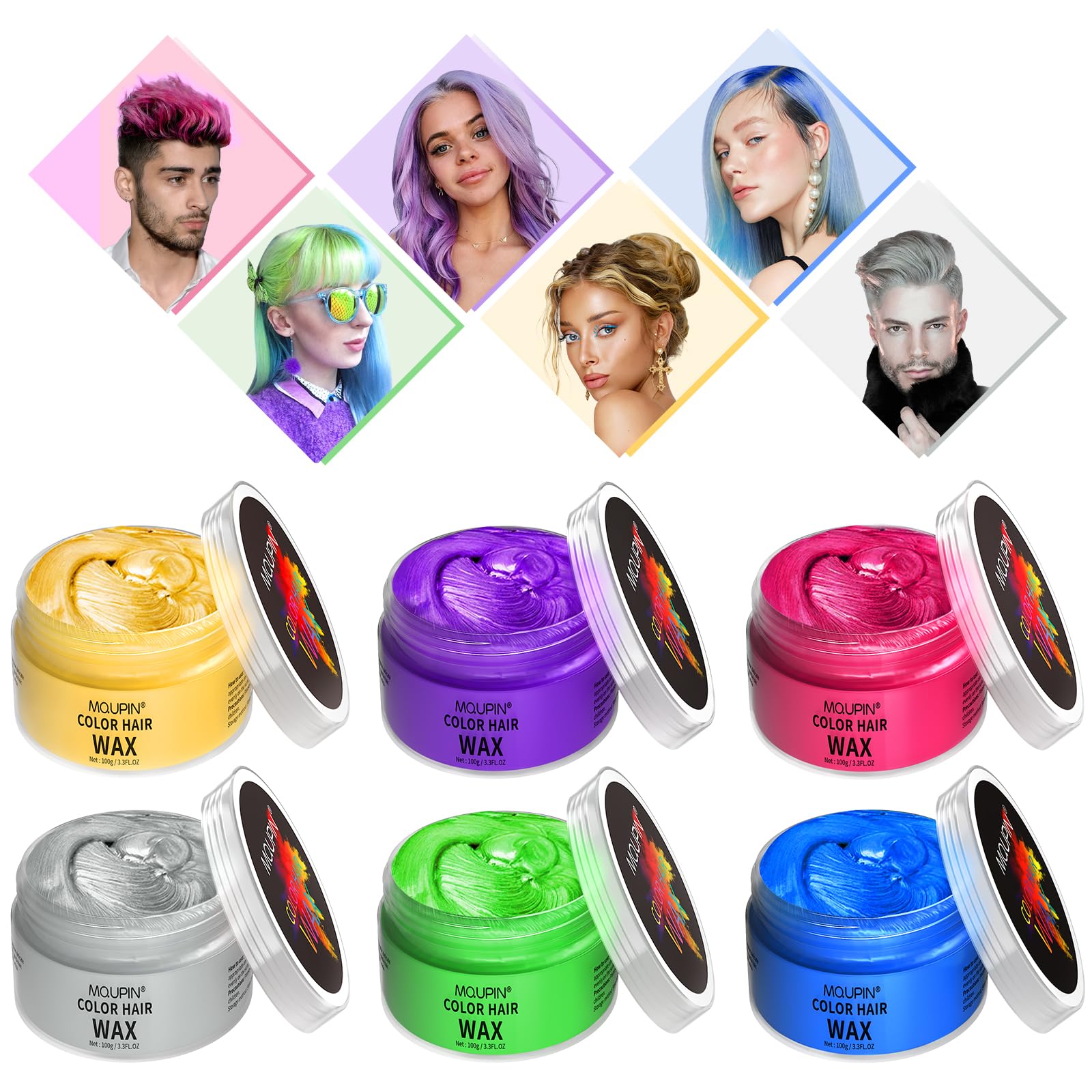 Washable Temporary Hair Color Wax for Men, Women & Kids - 6 Vibrant Colors | Halloween, Cosplay, Party, Club & Masquerade Hair Dye | Non-Permanent Hair Styling Wax for Creative Looks & Costumes