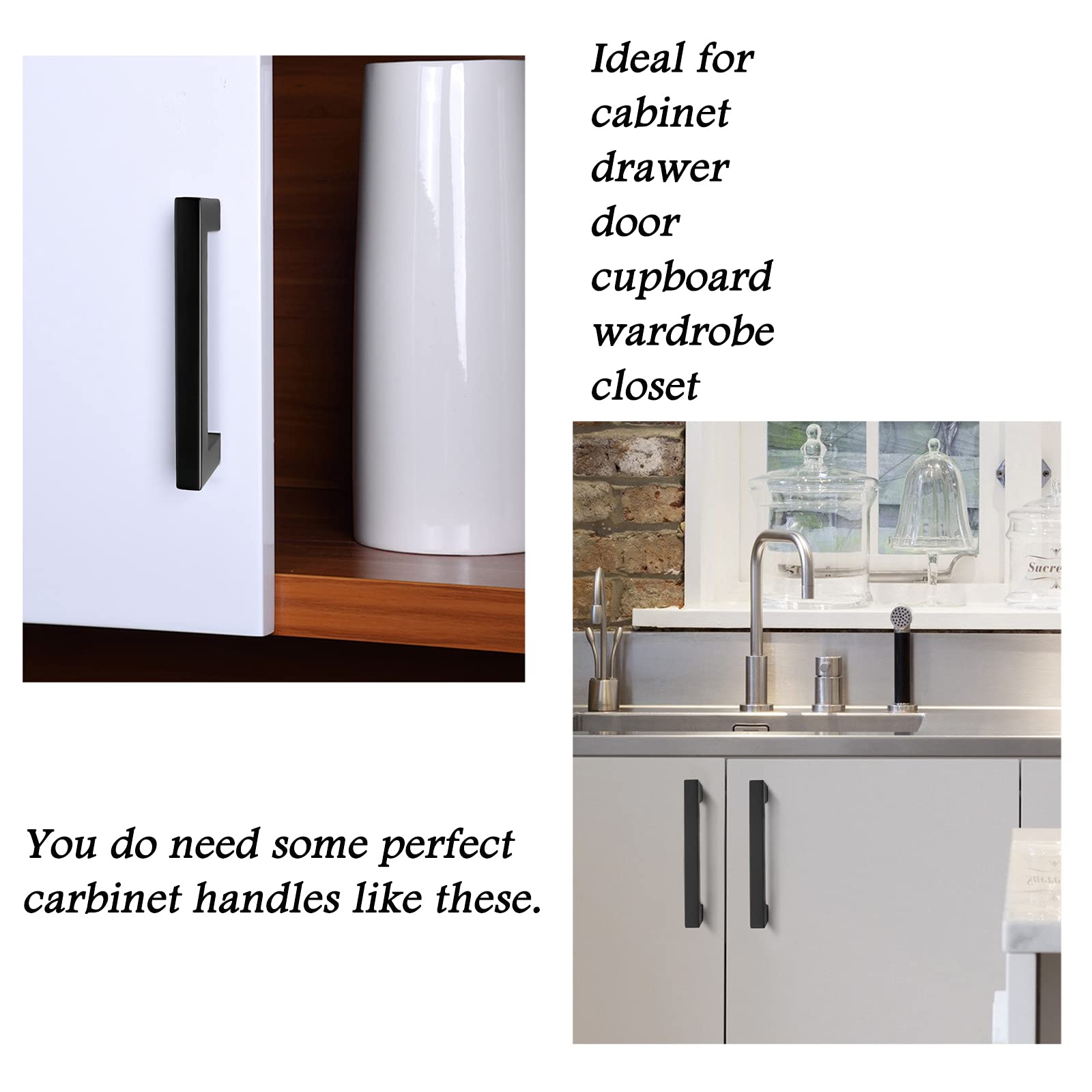 Probrico 50 Pack Black Kitchen Cabinet Pulls - Stainless Steel 3.5 Inch Hole Center Cabinet Handles, Square Corner Bar Drawer Pulls for Modern Kitchens, Bathrooms & Office Furniture (Easy Installation & Durable)
