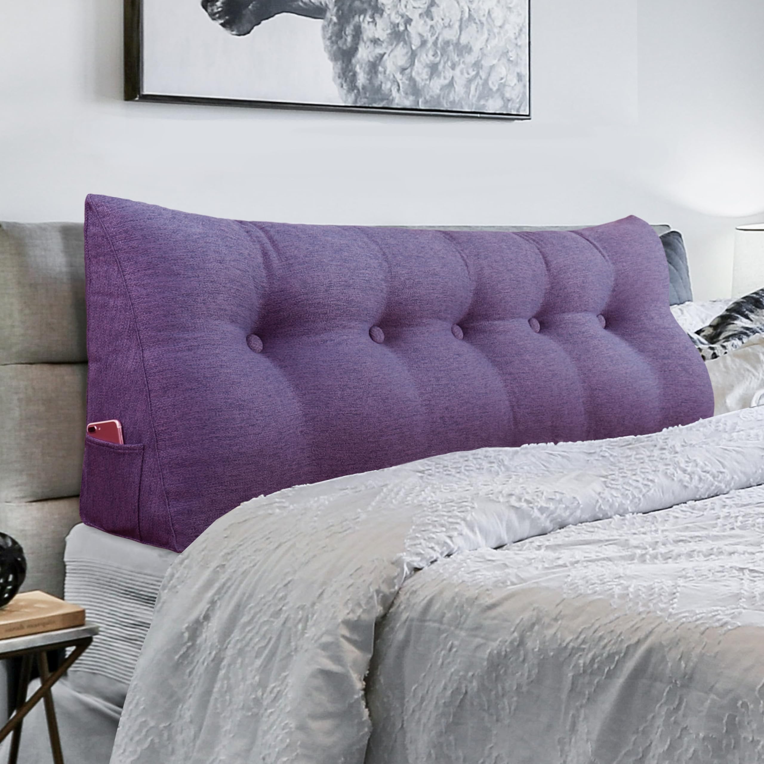 Triangular Headboard Wedge Pillow - Upholstered Linen Bed Rest Cushion for Daybeds, Reading & Lumbar Support | Queen Size Gap Filler for Comfortable Back Positioning (Perfect for Bedrooms, Reading Nooks & Lounging)