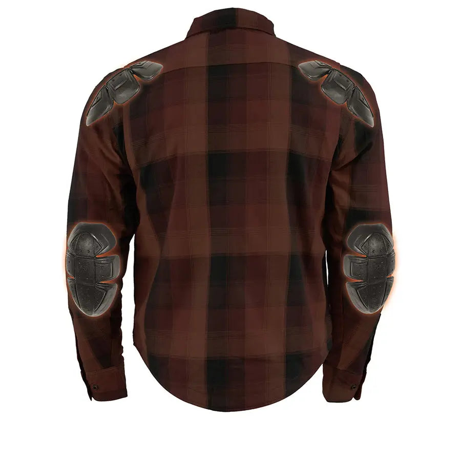 Milwaukee Leather Men's Red & Orange Armored Flannel Biker Shirt with Reinforced Fibers | Motorcycle Riding Gear for Safety & Style