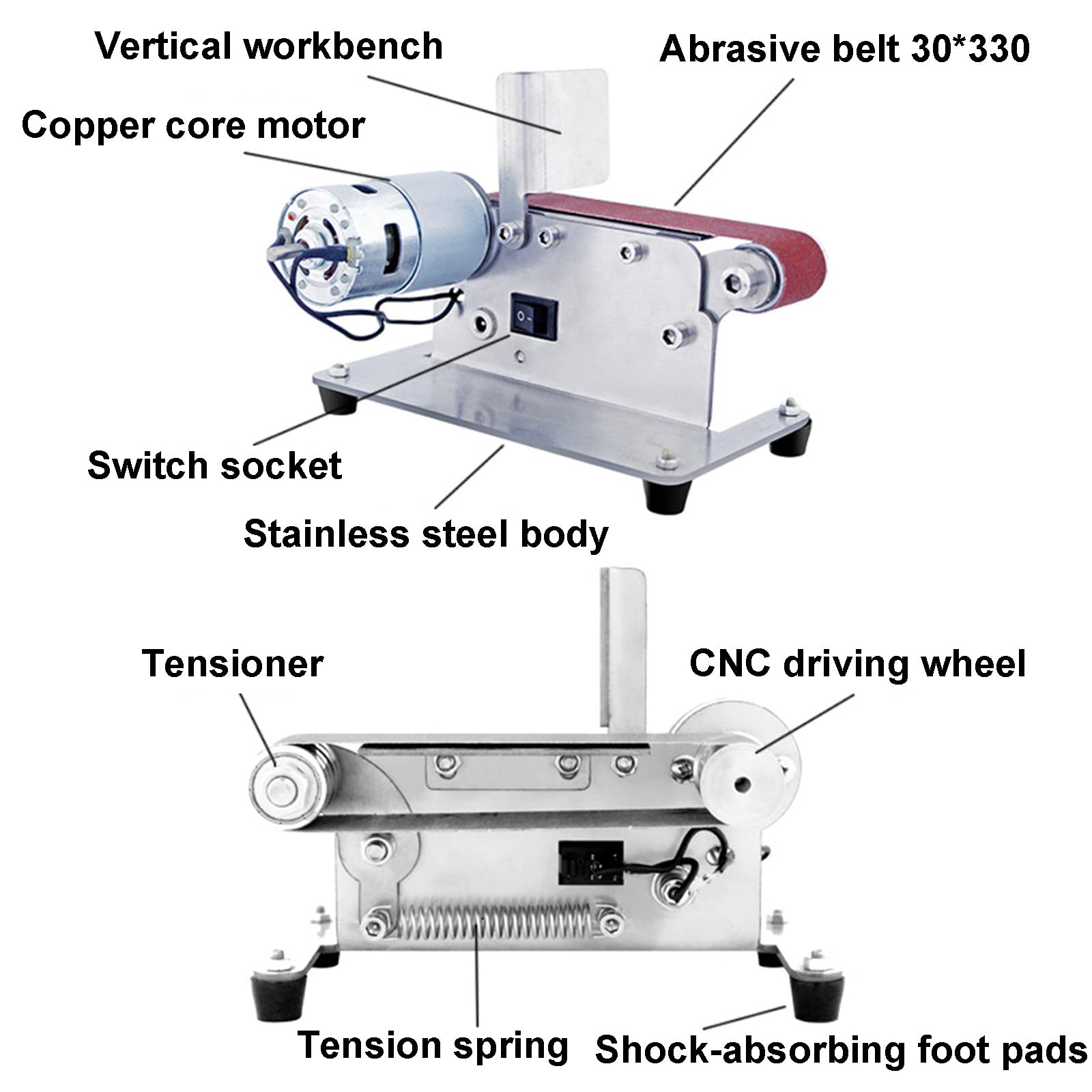 ZJDYDY Mini Belt Sander - 4500-9000RPM Adjustable Speed Electric Grinder for DIY, Knife Sharpening & Metal Polishing | 775 Motor Bench Grinder for Woodworking, Metalworking & Craft Projects