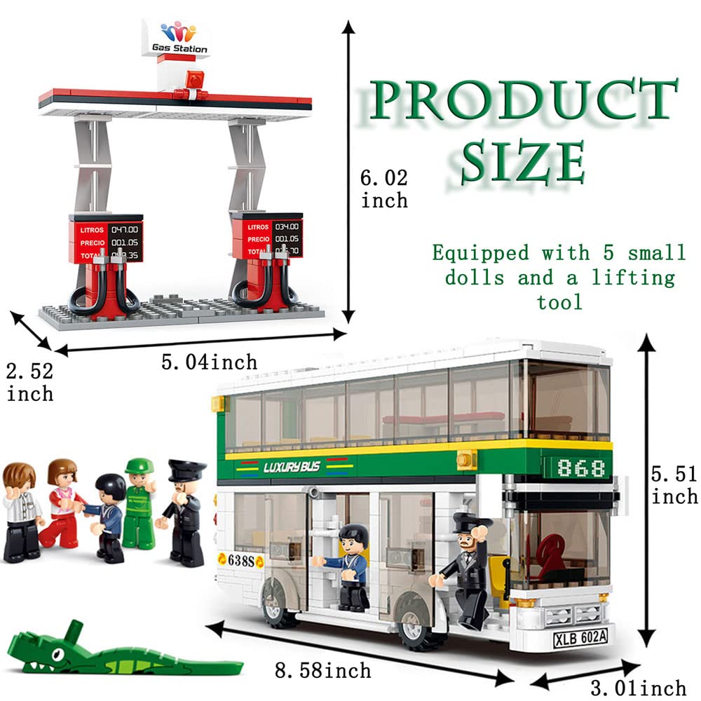 Double Decker Bus & Gas Station Building Block Set - 409PCS STEM Educational Toy for Kids Ages 6-12 | Creative Construction Bricks for Boys & Girls | Perfect for Role Play, Learning & Birthday Gifts | Great for Classroom STEM Activities & Family Bonding Time