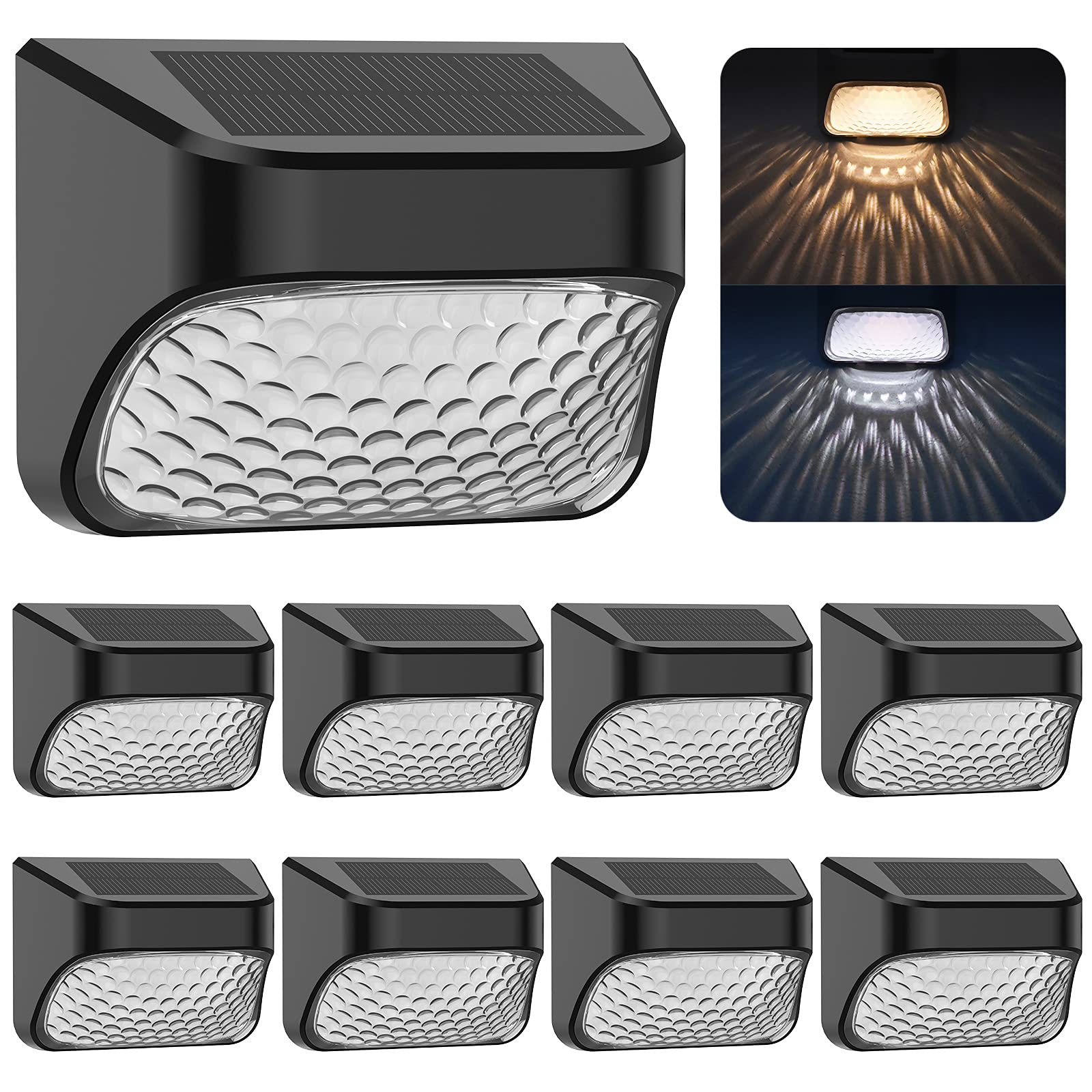 8 Pack Solar Deck Lights Outdoor - Waterproof LED Solar Fence Lights with 2 Modes (Warm White/Cool White) for Yard, Stairs, Patio & Wall Mount - Auto On/Off from Dusk to Dawn - Perfect for Garden, Pathway & Landscape Lighting