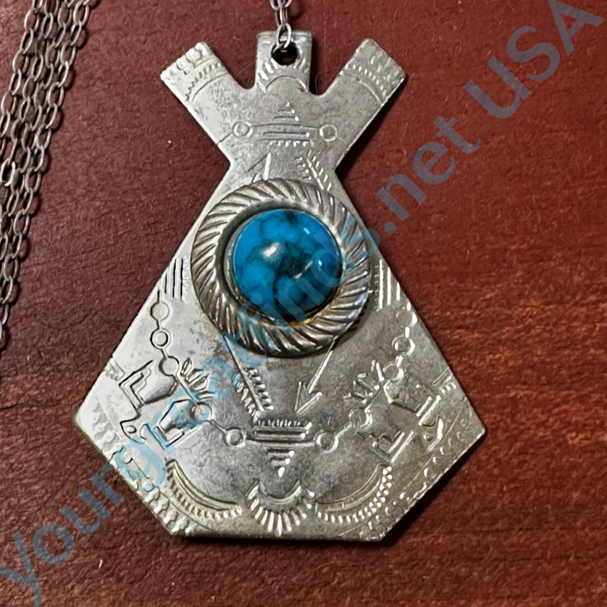 Vintage Silver Tone & Faux Turquoise Necklace with Sterling Chain - Boho Jewelry for Women, Perfect for Parties, Weddings & Everyday Wear