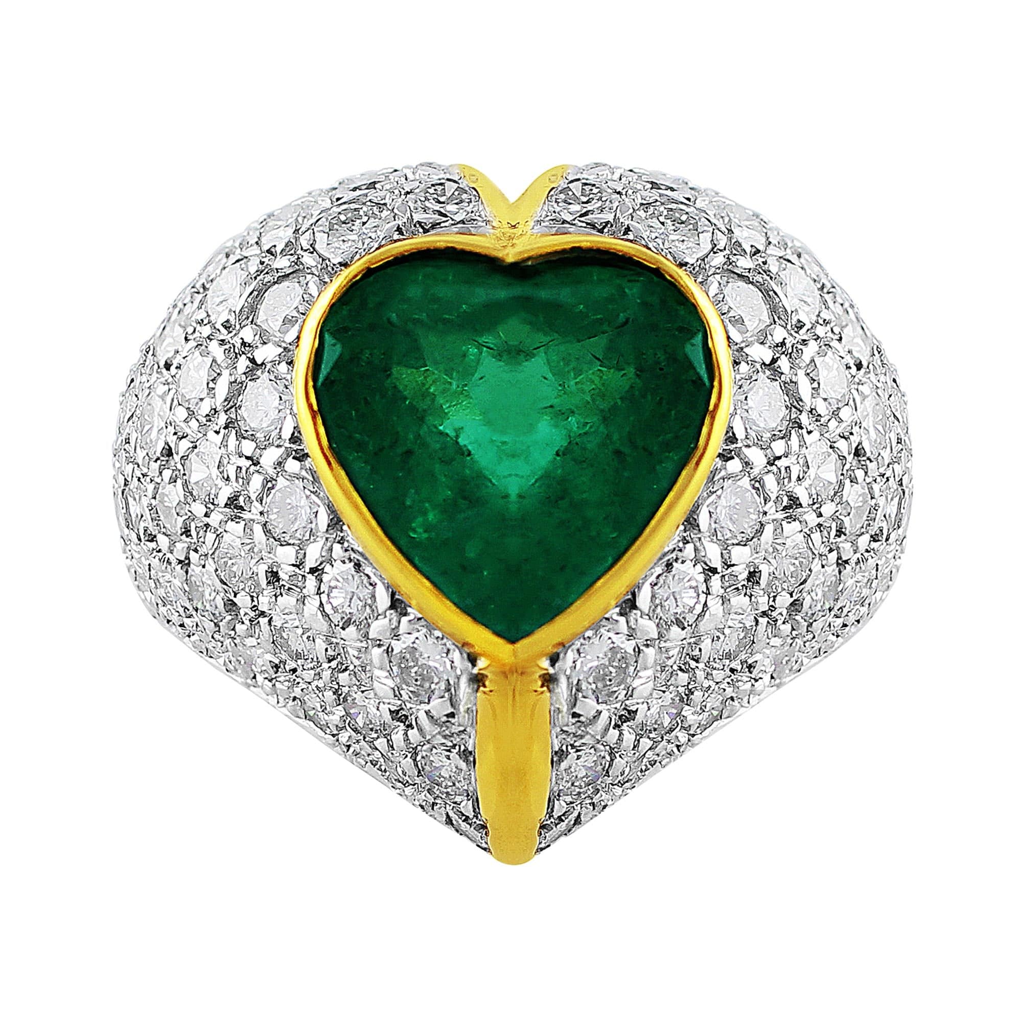 14K White & Yellow Gold 4 Carat Emerald Diamond Heart Ring for Women - Elegant Jewelry Gift for Valentine's Day, Anniversary & Special Occasions