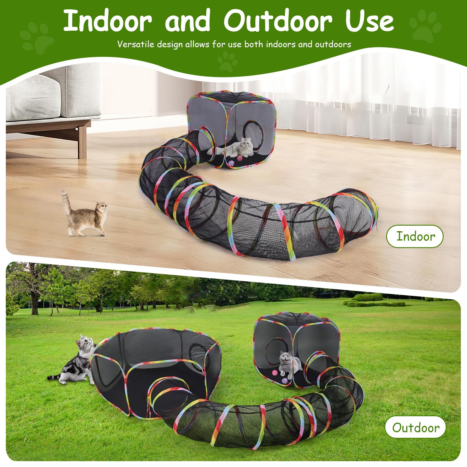 Upgraded Outdoor Cat Enclosures & Play Tunnels - Large Foldable Cat Tent with 6 Play Ways, Portable Kitty Playhouse Includes 2 Balls for Cats & Small Pets | Perfect for Backyard, Patio, Camping & Indoor Play