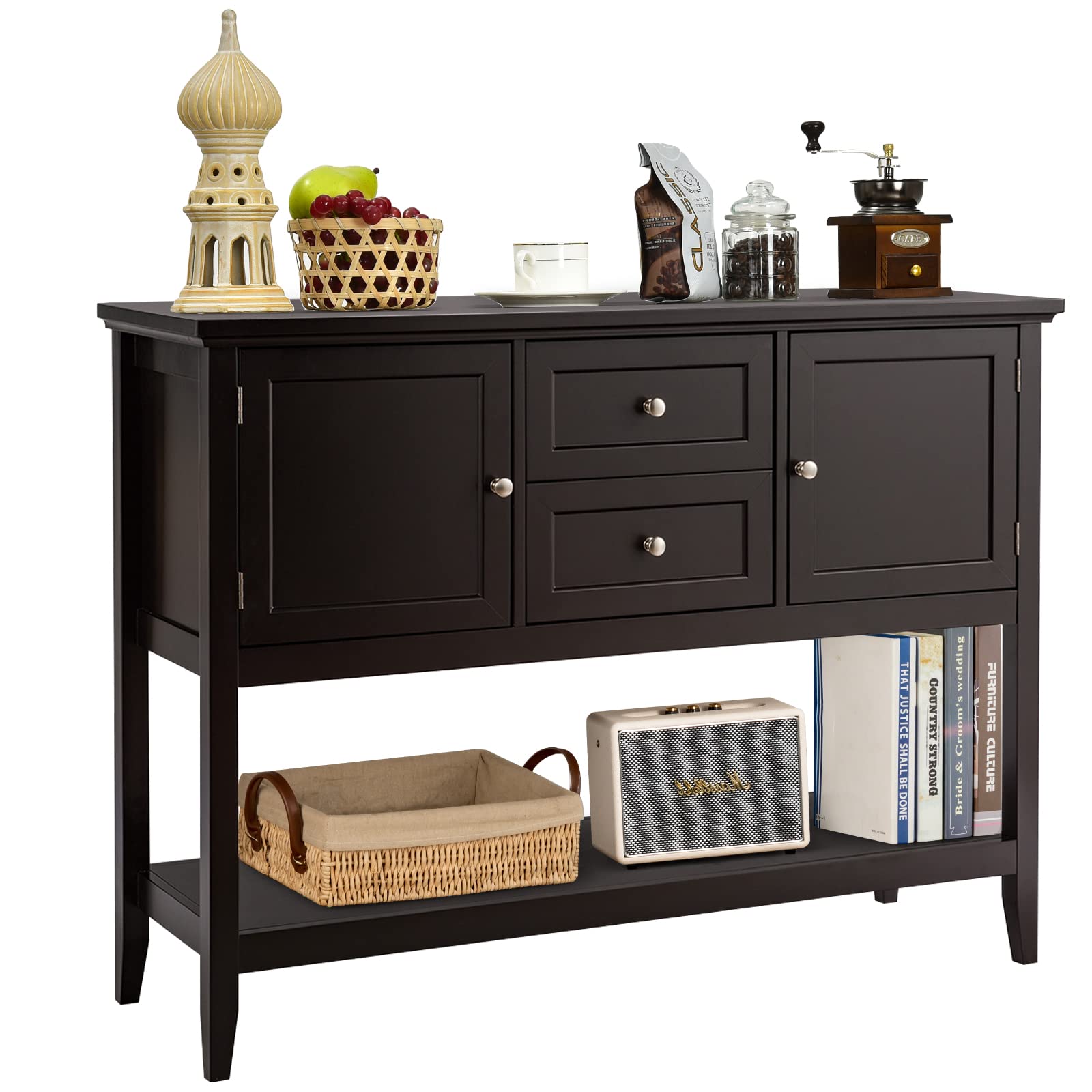 Solid Wood Buffet Sideboard Cabinet with 2 Drawers & 2 Storage Compartments - Modern Kitchen Buffet for Dining Room & Living Room - Perfect for Entertaining, Displaying China, Organizing Tableware - Ideal for Home Decor, Dinner Parties & Holiday Storage