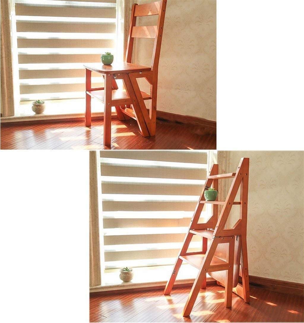 Solid Wood Step Stool - Foldable Multifunctional Ladder Stool with 4 Steps, Adjustable Design for Home, Kitchen, Bathroom & Storage Use (Size D)
