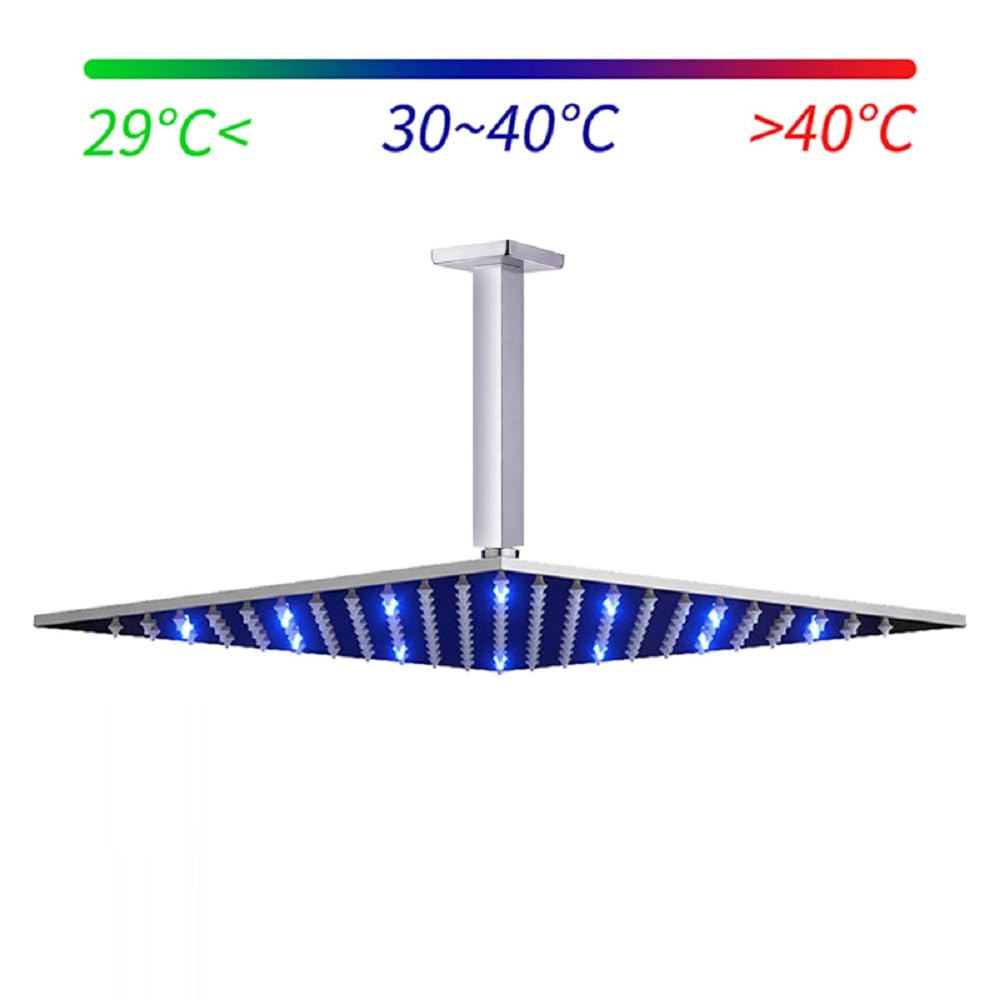 Cascada 10 Inch Matt Black Ceiling Mount Rainfall LED Shower Head with Shower Arm - Modern Water Saving Bathroom Fixture for Spa-Like Shower Experience