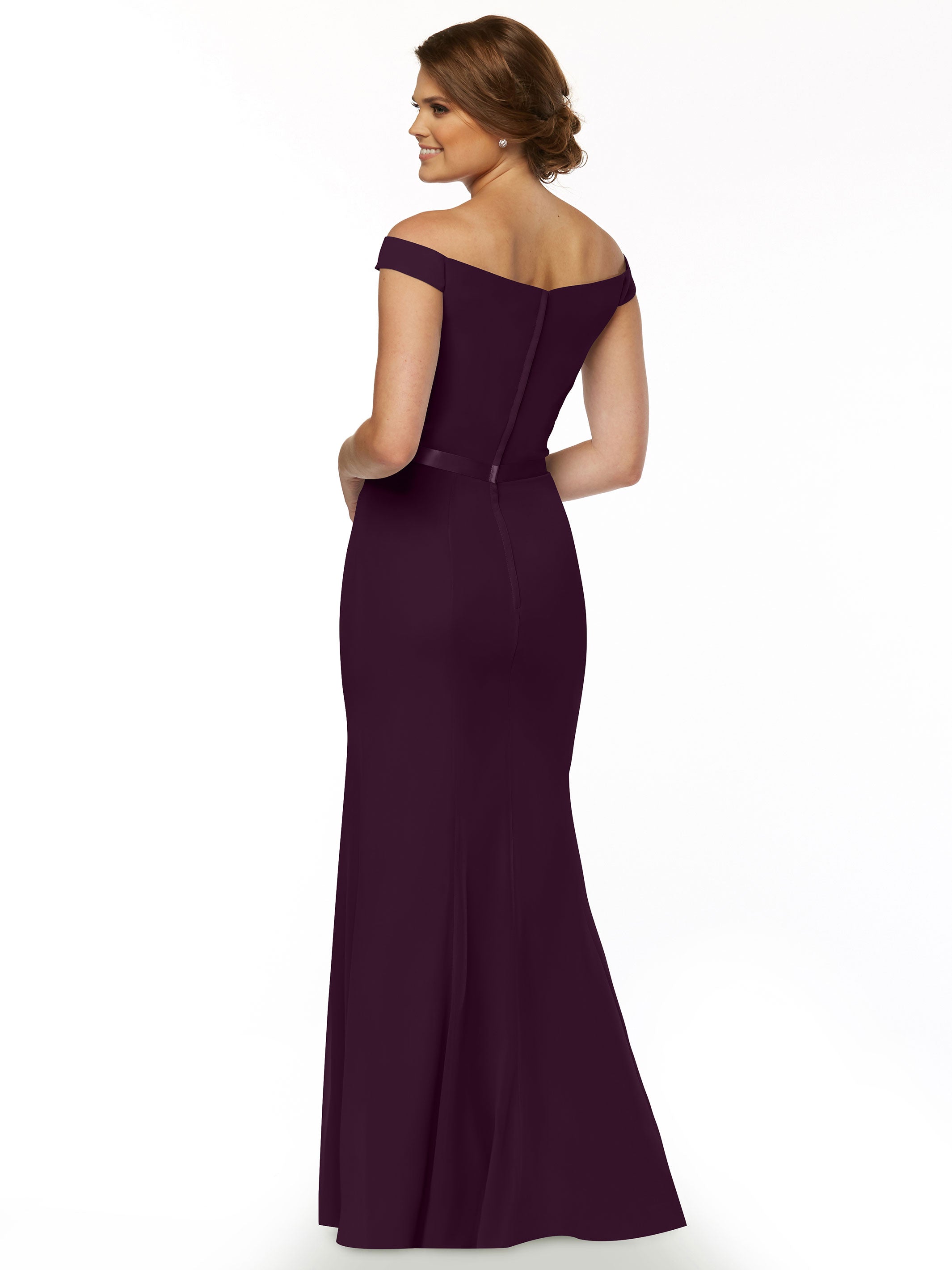 Elegant Off-The-Shoulder Chiffon Bridesmaid Dress with Ribbon Belt - A-Line Fit & Flare Design for Weddings, Parties & Special Occasions
