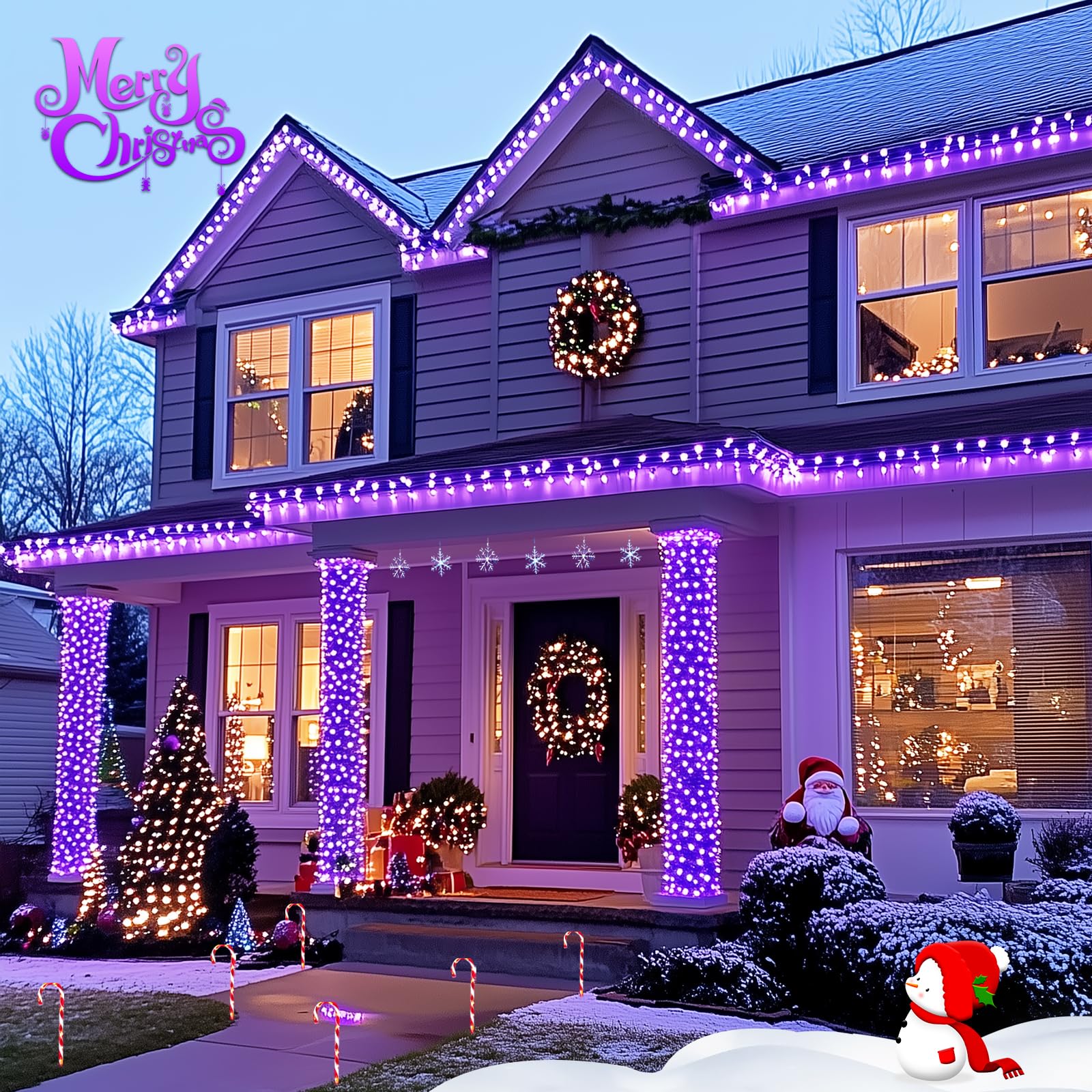 JMEXSUSS 2 Pack 100 LED Purple Solar Christmas Lights - 33ft Waterproof Outdoor String Lights with 8 Lighting Modes for Holiday Tree, Garden, Party & Patio Decoration