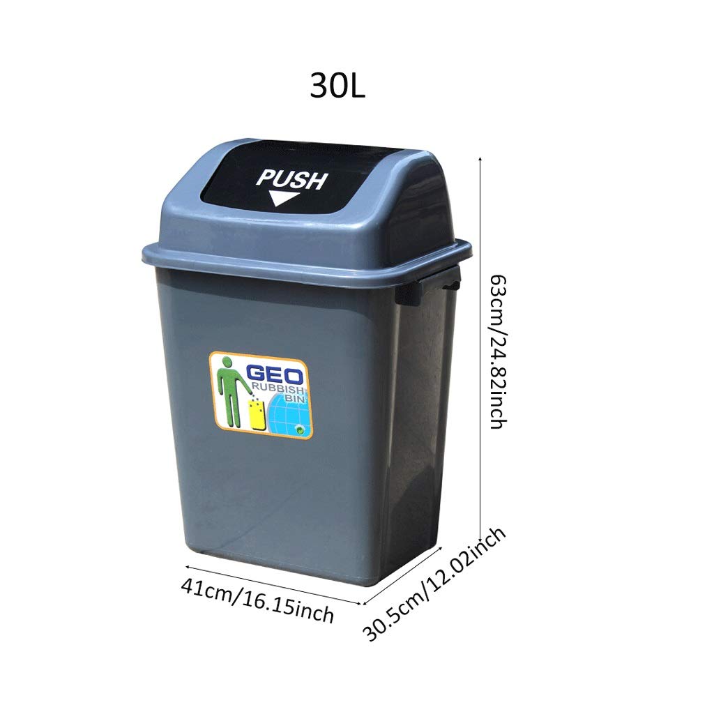 Outdoor Trash Can 20L/30L/50L/60L - Square Plastic Flip Lid Dustbin for Office, Corridor & Home - Waste Recycling Storage Bucket (Gray, 30L) - Perfect for Kitchen, Garden, Garage & Commercial Spaces