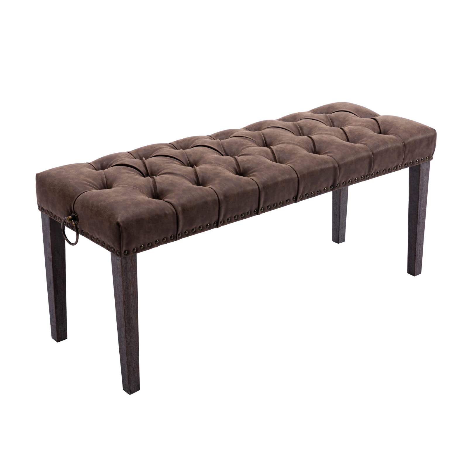 Modern PU Fabric Tufted Bench with Pull Rings & Nailhead Trim - 18