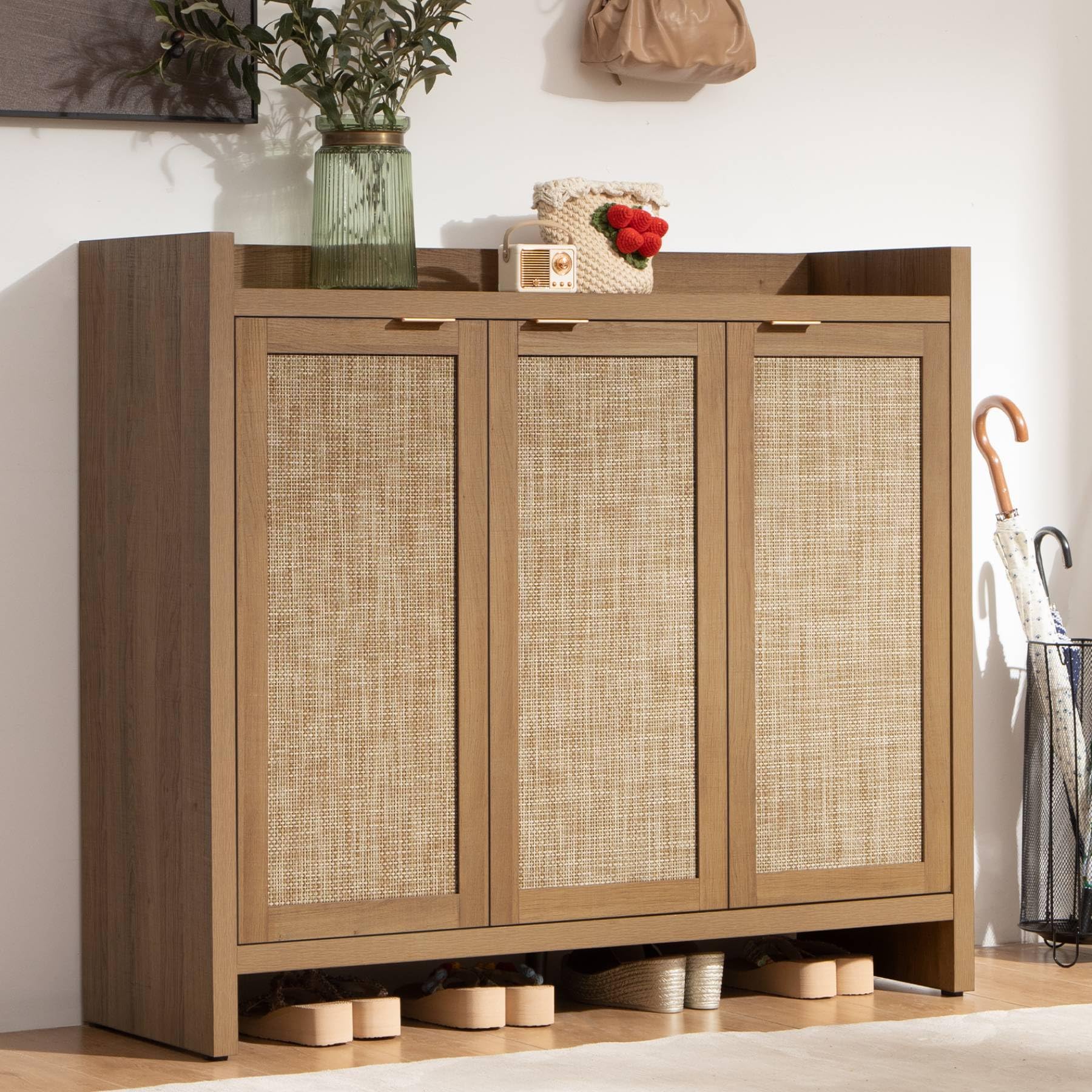 SICOTAS 6-Tier Rattan Shoe Storage Cabinet - Holds 30 Pairs, 41