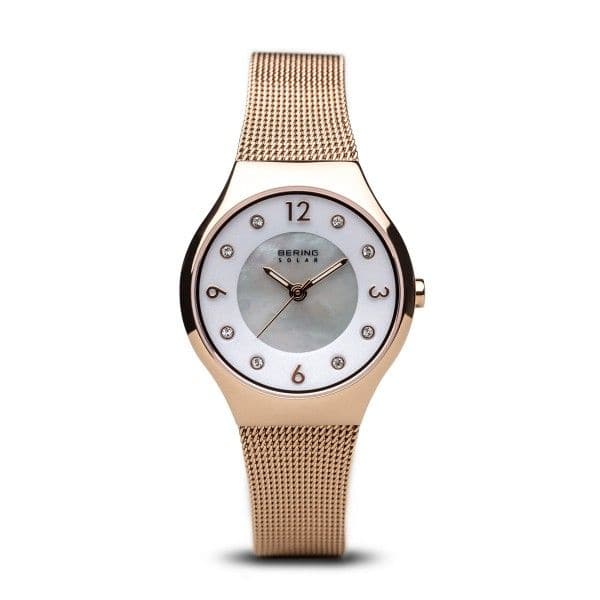 BERING 14427 366 Solar-Powered Women's Watch with Swarovski Crystals in Rose Gold - Elegant Timepiece for Office, Party & Everyday Wear