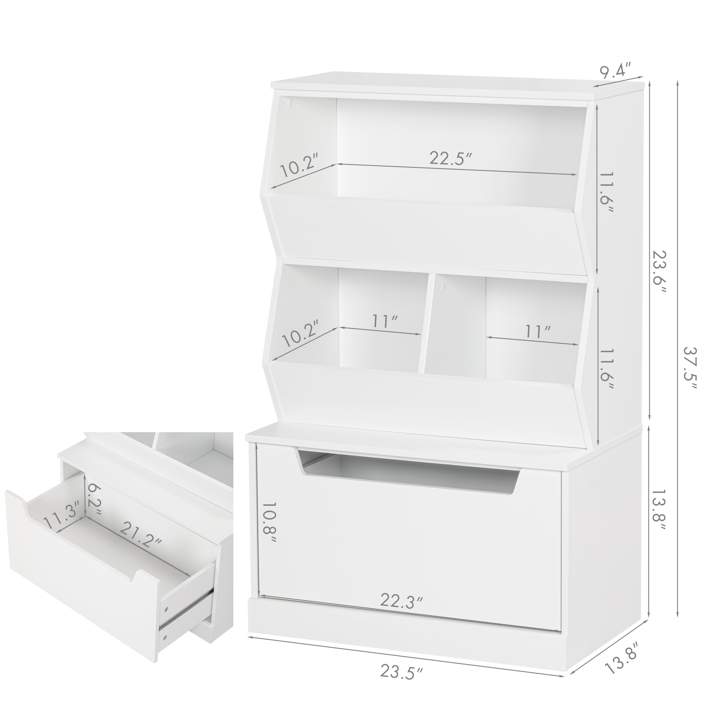 UTEX Kids Toy Storage Cabinet with Drawers and Cubbies - Organizer for Playroom, Classroom, Nursery - White - Perfect for Organizing Toys, Books, and Art Supplies in Kids Rooms