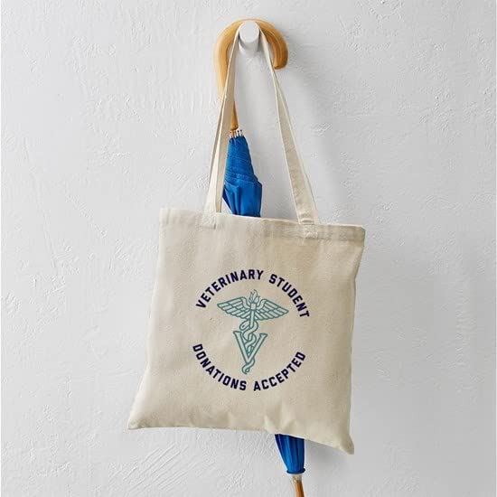 Veterinary Student Donations Accepted Tote Bag - Eco-Friendly Natural Canvas Reusable Shopping Bag for Vet School, Clinics & Animal Shelters