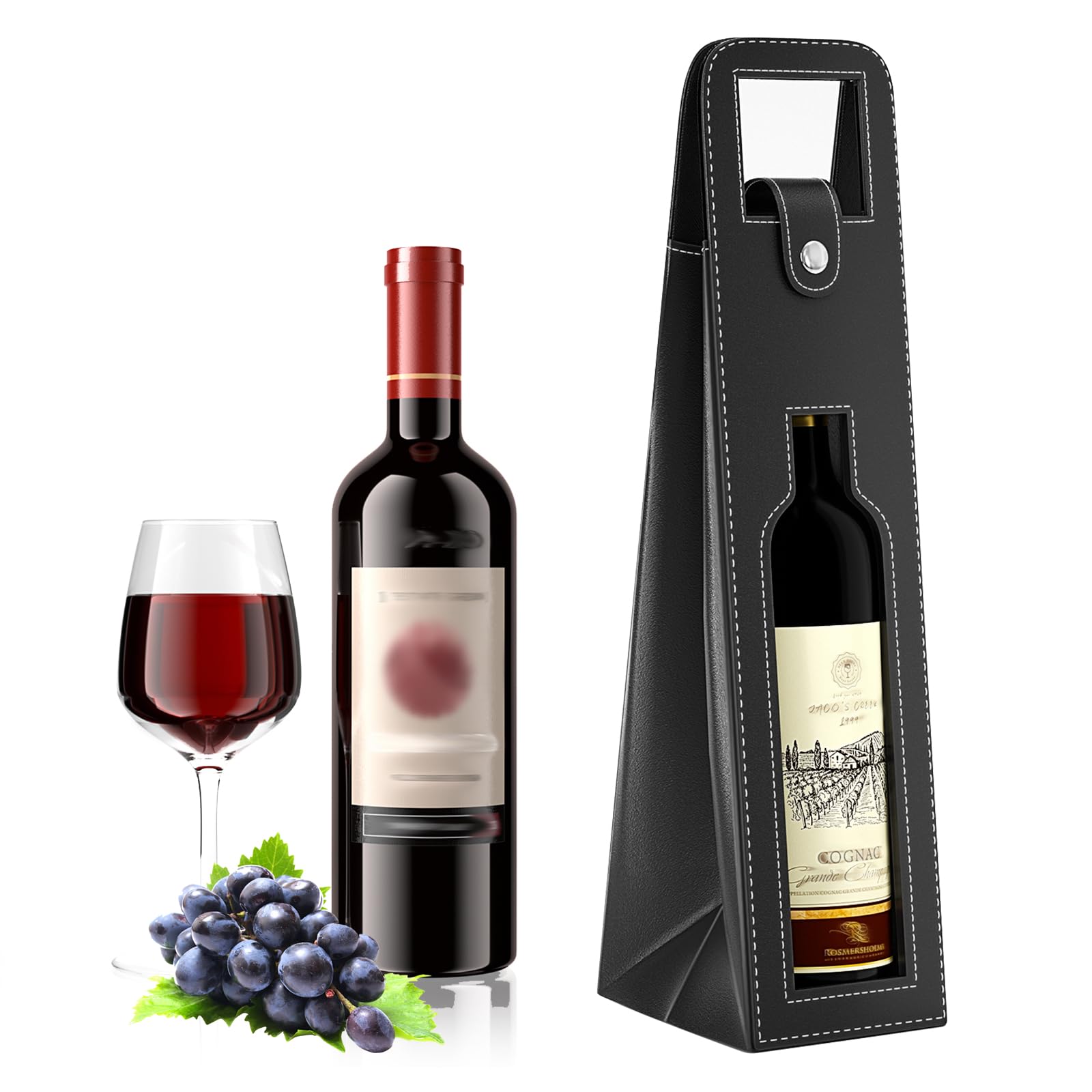 Premium Reusable Leather Wine Tote Bag - Single Bottle Champagne & Beer Carrier for Gifts, Birthday, Wedding, Picnic & Christmas - Elegant Black Wine Gift Bag for Parties, Celebrations & Outdoor Events