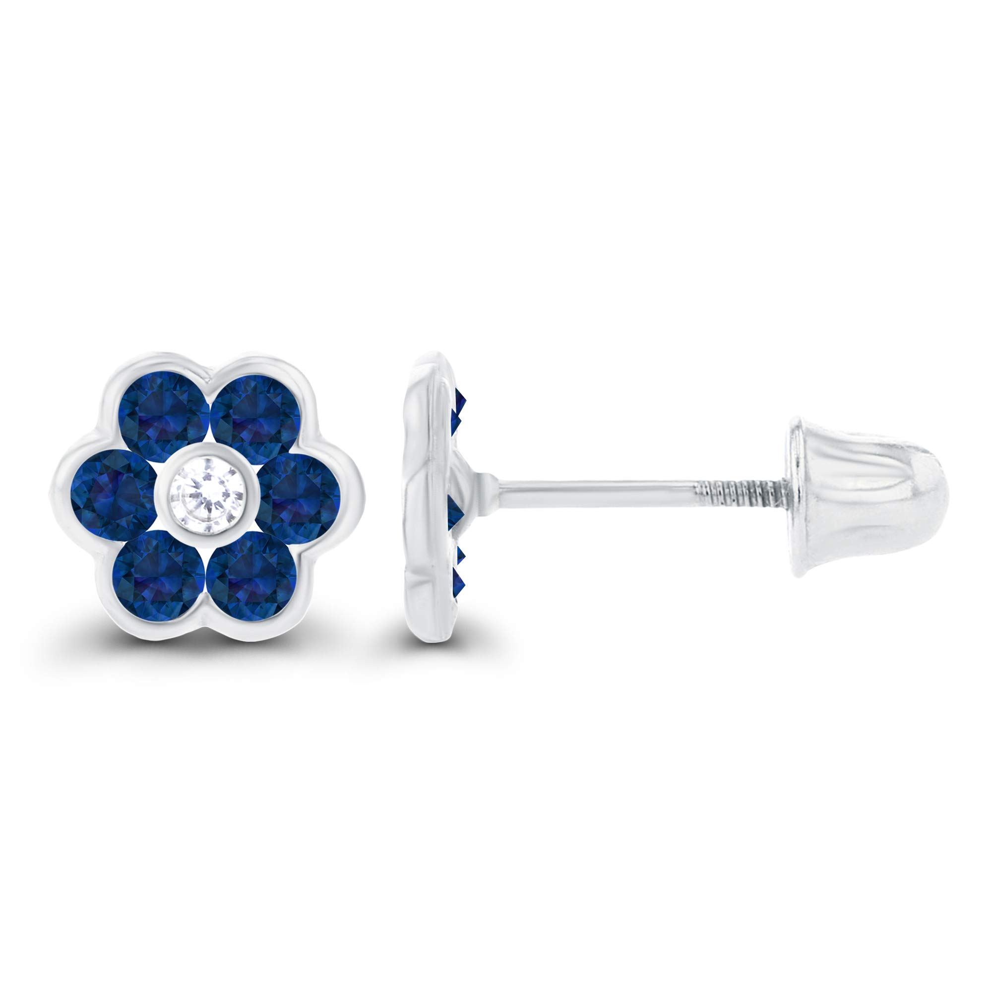 14K Solid Gold 6mm Natural Birthstone Screwback Stud Earrings for Women | 1.25mm White Sapphire Halo | Elegant Everyday & Special Occasion Jewelry Gift