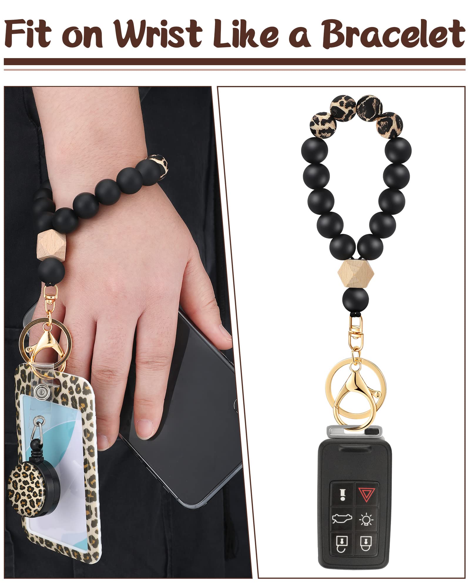 Woanger 4 Pack Leopard Print Beaded Breakaway Lanyards for ID Badges & Keys - Teacher Lanyard for Women, Office & School Supplies - Perfect for Teachers, Nurses, Conference Attendees and Workplace Security