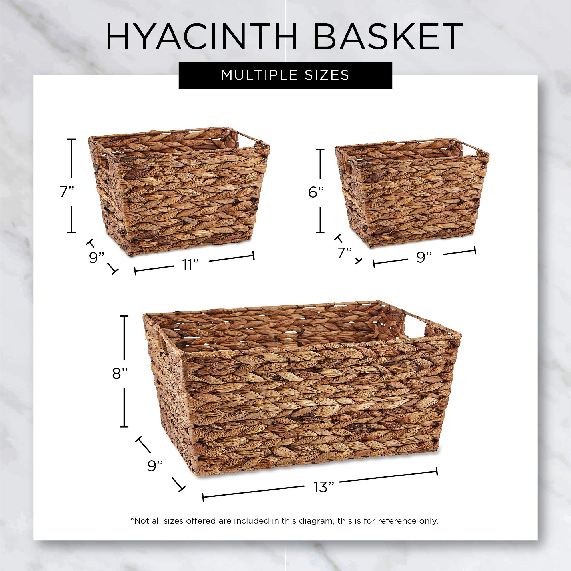 DII Hyacinth Collection Storage Baskets Set - 3-Piece Small Gray Wash Woven Baskets for Home Organization, Bathroom, Nursery & Office Decor