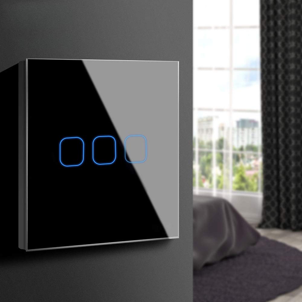 Smart Touch Light Switch - 3 Gang 1 Way Crystal Glass Panel with LED Compatibility for Home & Office (220V-230V EU/UK Standard) - Perfect for Bedrooms, Living Rooms & Modern Interior Lighting Control (White)
