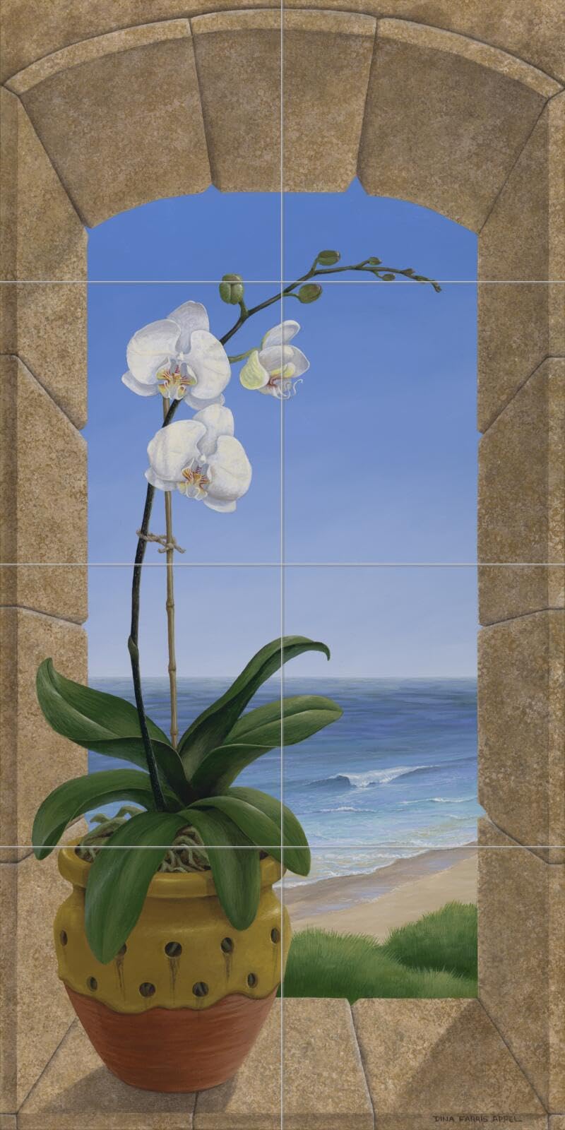 Ceramic Backsplash Tile Mural - Tropical Orchid Floral Design for Kitchen & Bathroom | Dina Farris Appel | Waterproof & Heat-Resistant Wall Decor for Home Renovation