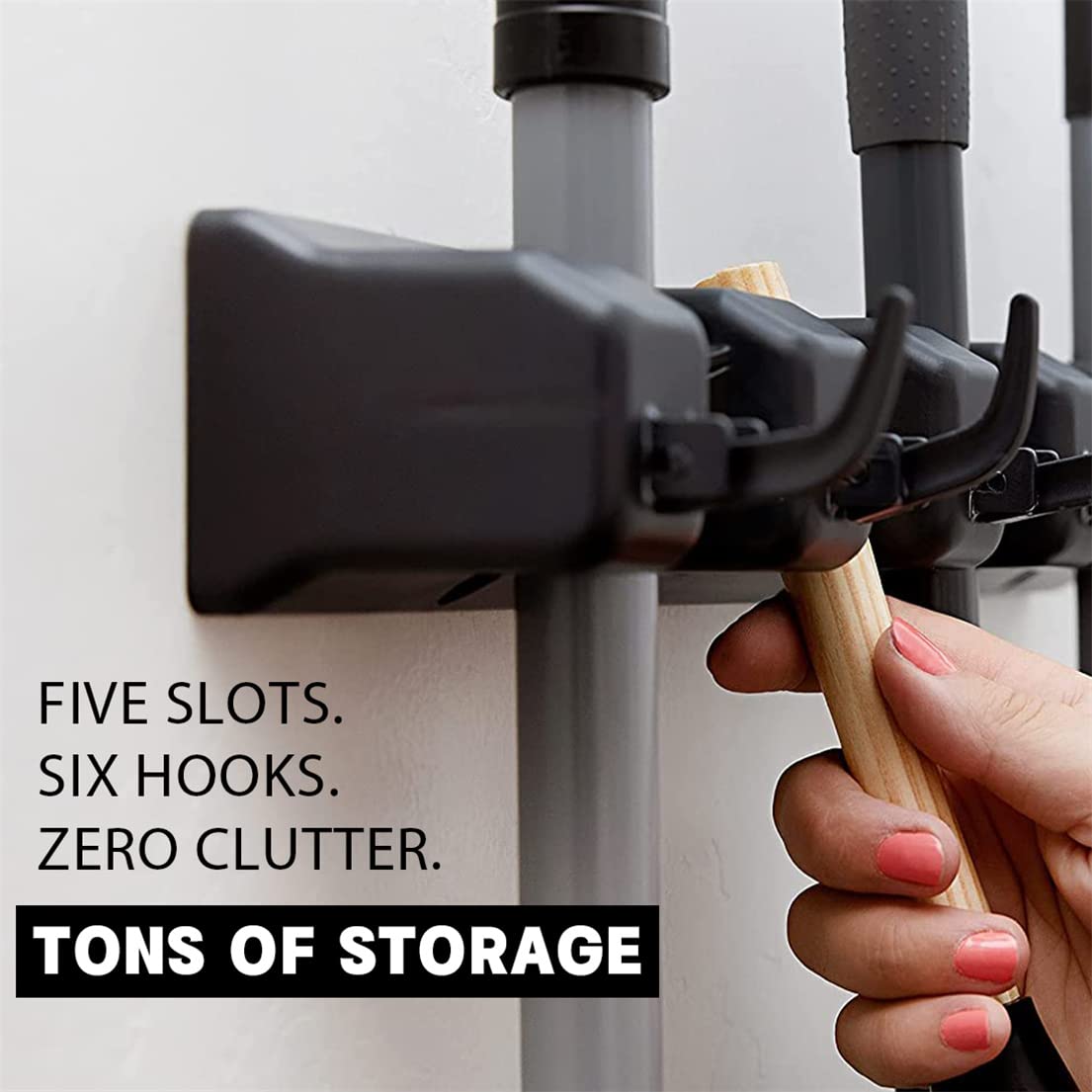 Heavy Duty Wall Mount Broom Holder with 3 Grippers & 4 Hooks - Mop and Broom Organizer for Garage, Utility Room, Garden Tool Storage - Space Saving Home Organization Solution for Cleaning Supplies