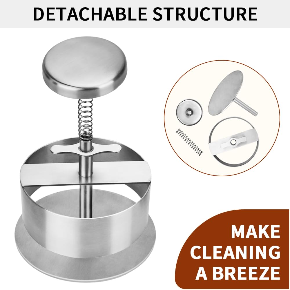 Stainless Steel Hamburger Patty Maker - Adjustable Non-Stick Round Burger Press (1.7