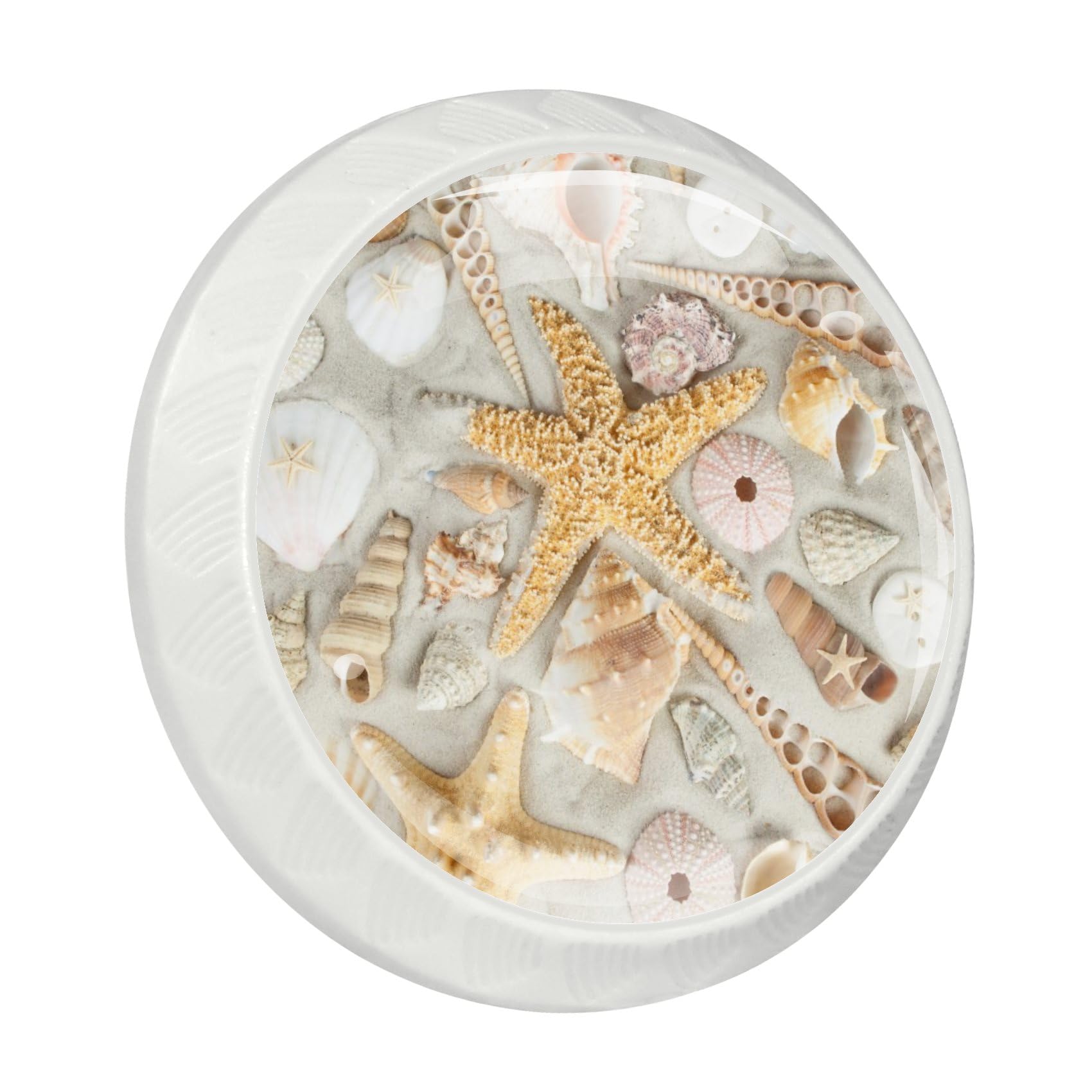 LORVIES 4 Pack Ocean Cabinet Knobs - White ABS Glass Drawer Pulls for Kitchen, Bedroom & Bathroom (Sea Shell Starfish)