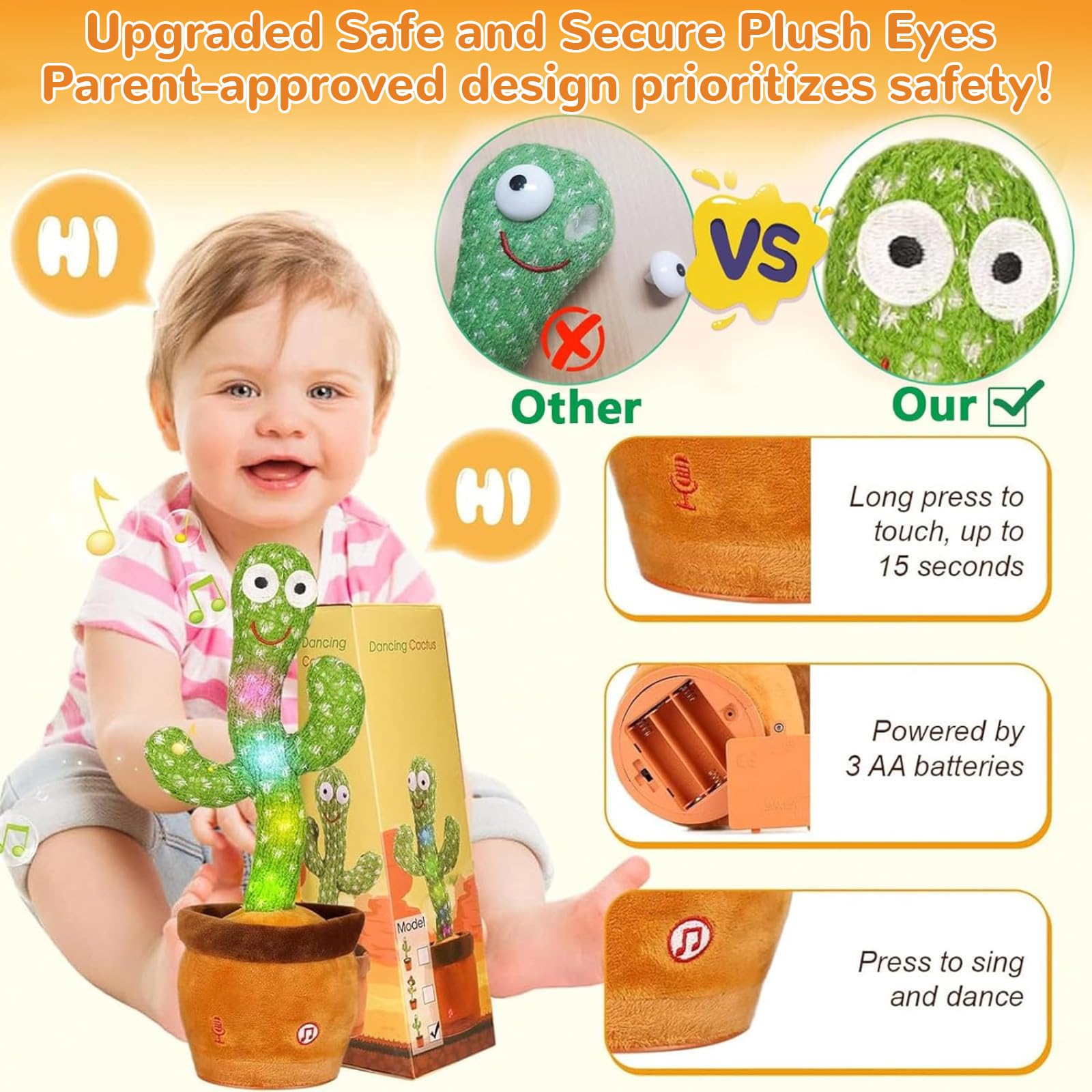 Baby Dancing Cactus Toy - Interactive Talking & Singing Cactus with Glowing Effects - Educational Musical Toy for Boys & Girls - Perfect for Playtime, Learning & Birthday Gifts