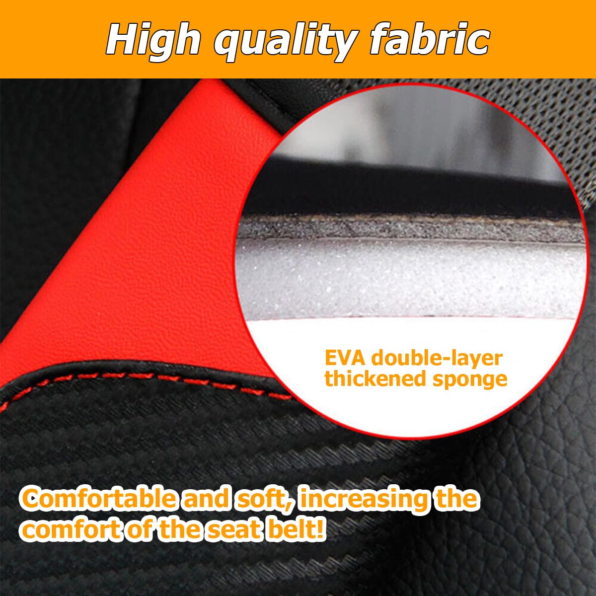 2PCS Carbon Fiber Car Seat Belt Cover - Soft Shoulder Protection Pad for Comfort & Safety - Neck & Shoulder Cushion for Car, Truck - Red Car Accessories (Perfect for Long Drives & Daily Commutes)