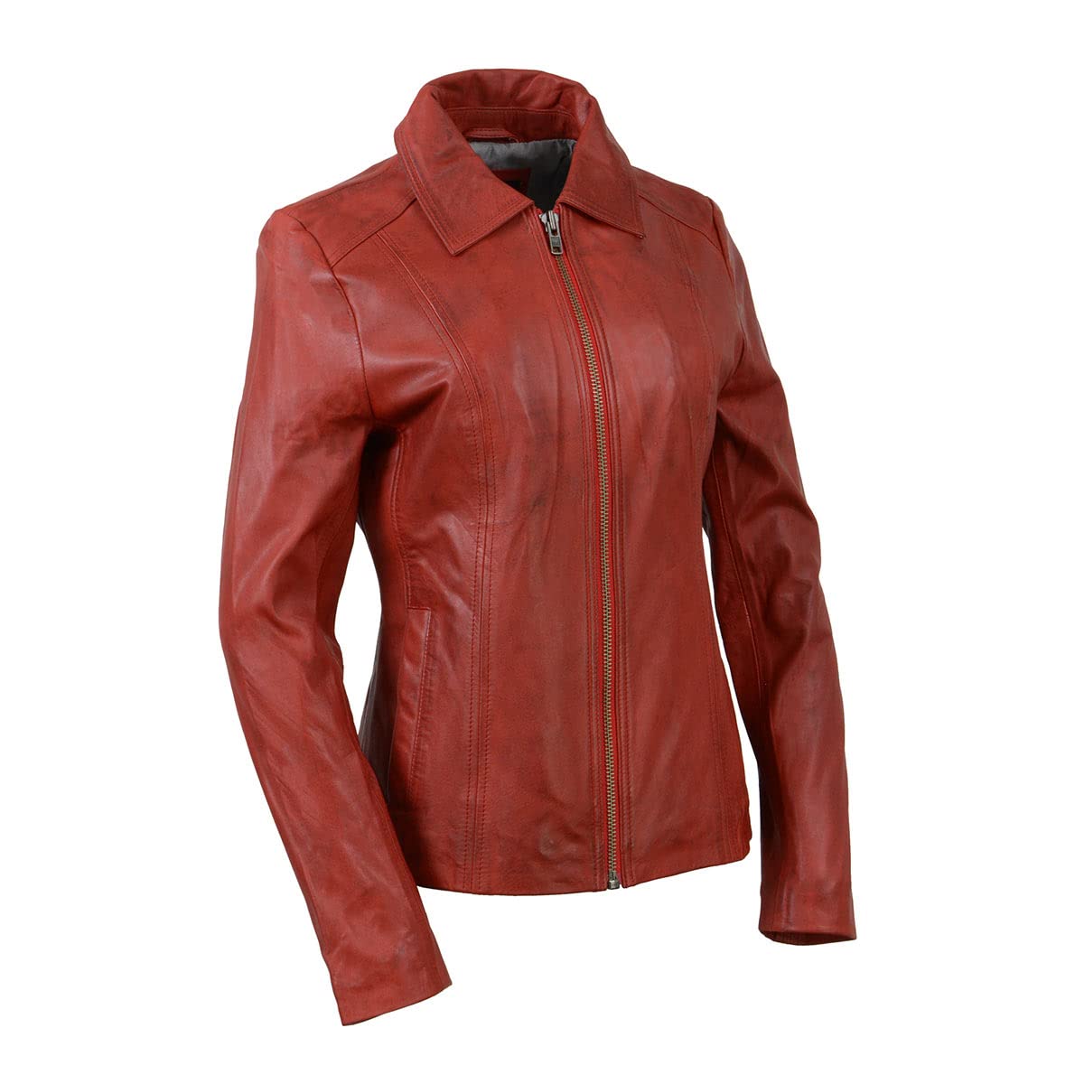 Milwaukee Leather SFL2850 Women's Red Classic Zippered Leather Jacket with Shirt Style Collar | Stylish Outerwear for Casual Wear, Motorcycle Riding & Everyday Fashion