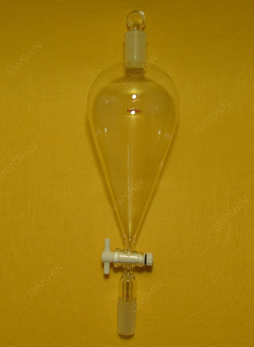 24/40 1000ml Pear Shape Separatory Funnel with PTFE Stopcock - Premium Lab Glassware for Chemical Extraction & Liquid Separation in Laboratories