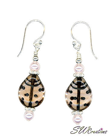 Pink Pearl Mauve Ladybug Beaded Earrings for Women - Handmade Dangle Earrings with Glass Beads - Perfect for Parties, Weddings & Everyday Wear