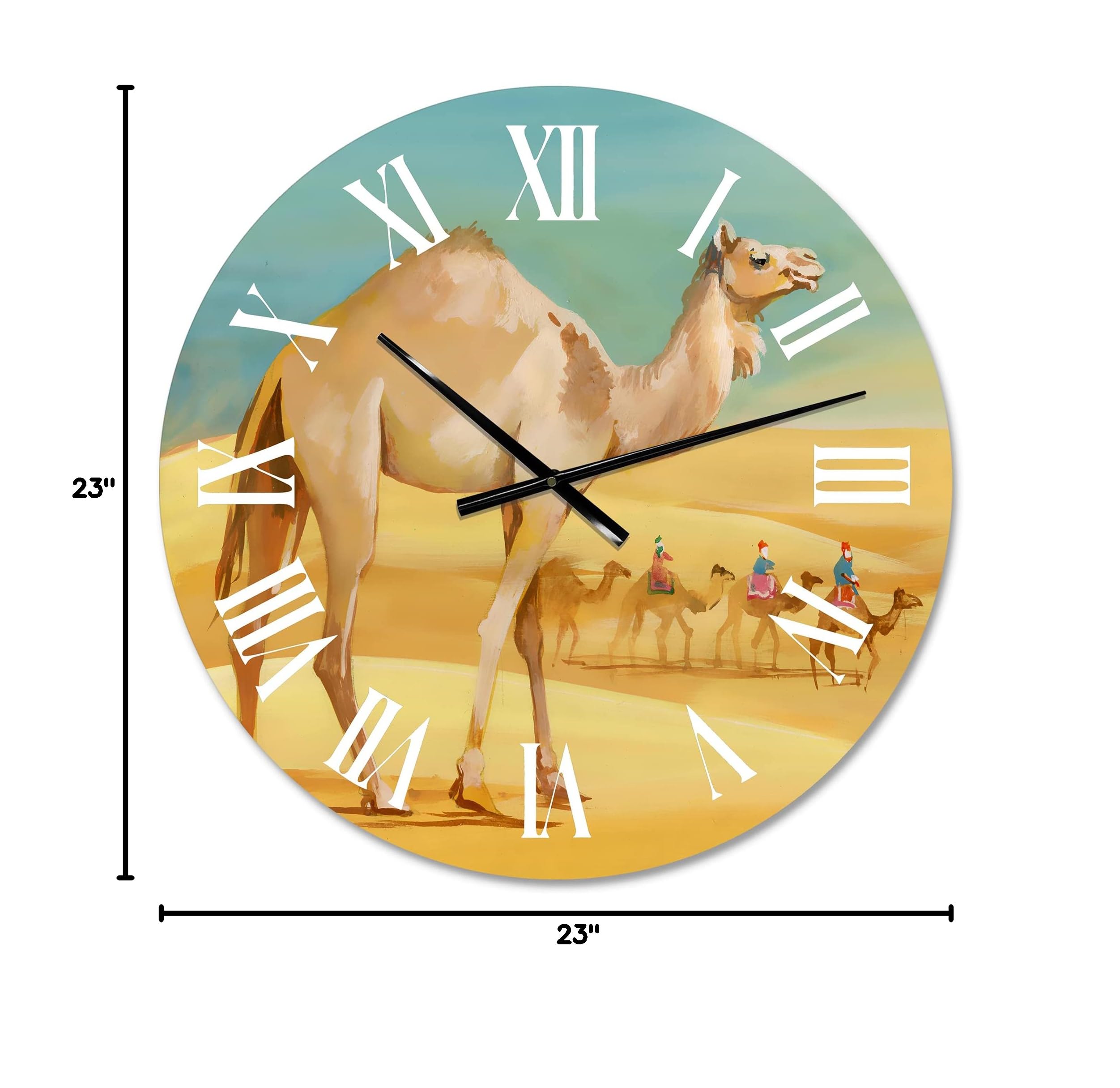 DesignQ Farmhouse Wall Clock 'Camels in Desert' - Large Animal-Themed Wall Clock for Bedroom, Living Room, and Office Decor