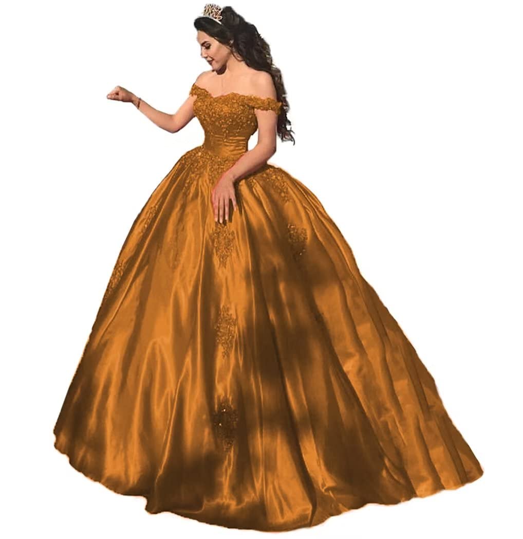 Topashe Women's Off Shoulder Lace Applique Prom Dress - Elegant Satin Quinceanera Ball Gown for Homecoming, Wedding, Party | Formal Evening Gowns for Special Occasions