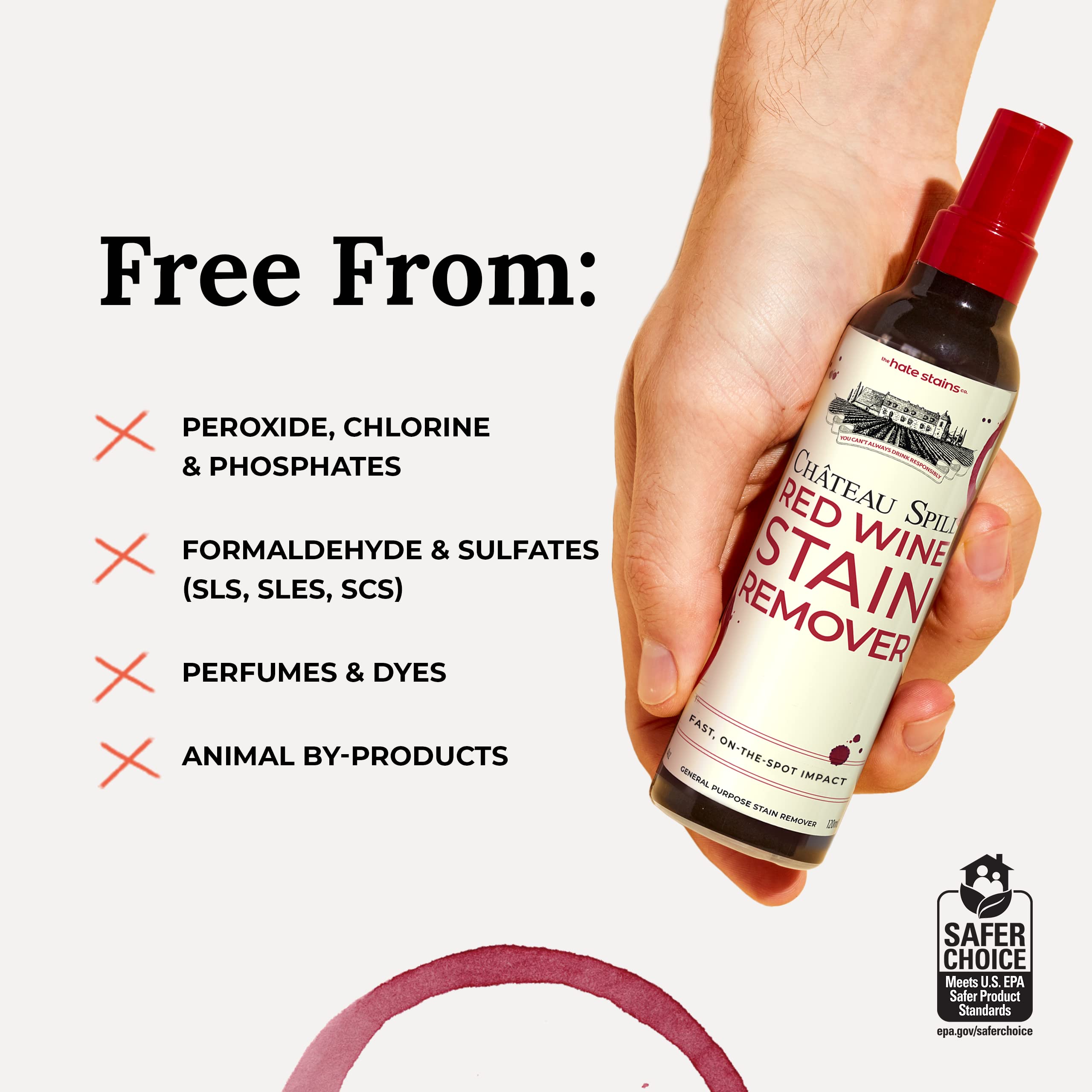 Chateau Spill Red Wine Stain Remover Spray - 4oz Fabric Stain Cleaner for Clothes, Tablecloth, Carpet & Upholstery | Fast-Acting Laundry Stain Treatment | Perfect for Parties, Dining & Everyday Messes | by Miss Mouth's Messy Eater Stain Treater
