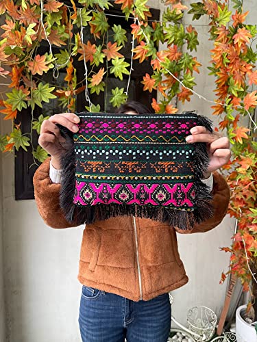URBAA Multicolor Handmade Eco-Friendly Cotton Jacquard Pouch - Cosmetic Kit Bag, Small Makeup Travel Organizer for Toiletries & Essentials | Perfect for Daily Use, Traveling & Gift Giving