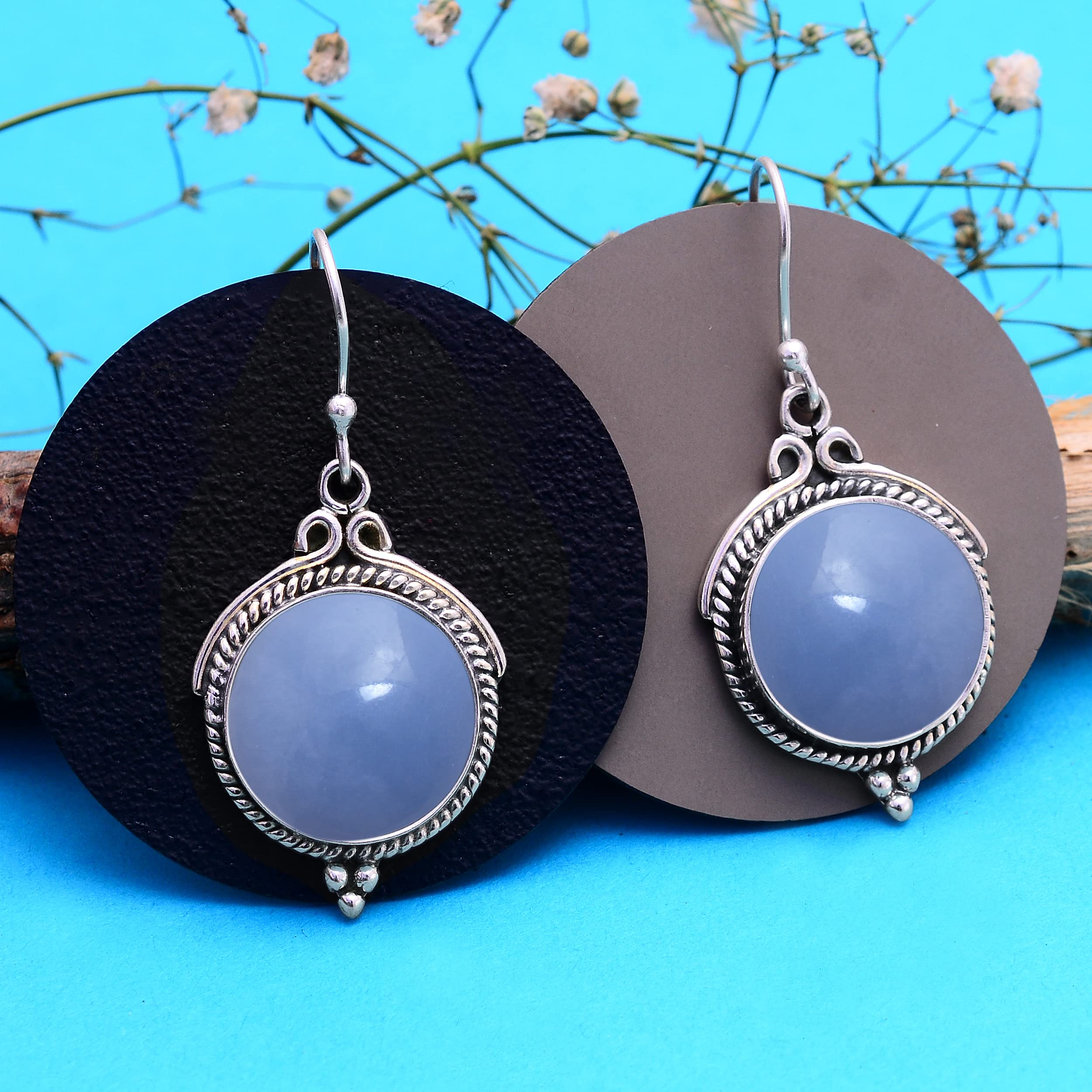 Veracity Jewelry Angelite Earrings for Women - 925 Sterling Silver Dangle Earrings with Blue Angelite Gemstone - Handmade Healing Crystal Jewelry for Inner Peace & Spiritual Balance | Perfect for Meditation, Yoga, and Everyday Elegance
