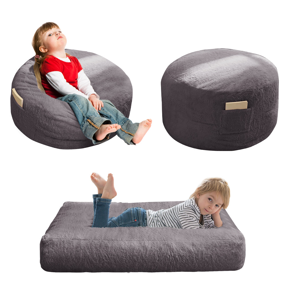 MAXYOYO Kids Bean Bag Chair Bed - Convertible Lazy Chair to Floor Mattress (Dark Grey) - Perfect for Playrooms, Dorm Rooms & Sleepovers