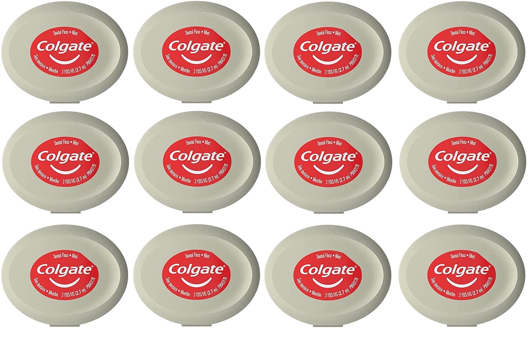 Colgate Total Mint Dental Floss - Travel Size 3 Yards (2.7m) - Pack of 12 | Fresh Breath Oral Care for Home, Office & Travel | Waxed Floss for Plaque Removal & Healthy Gums