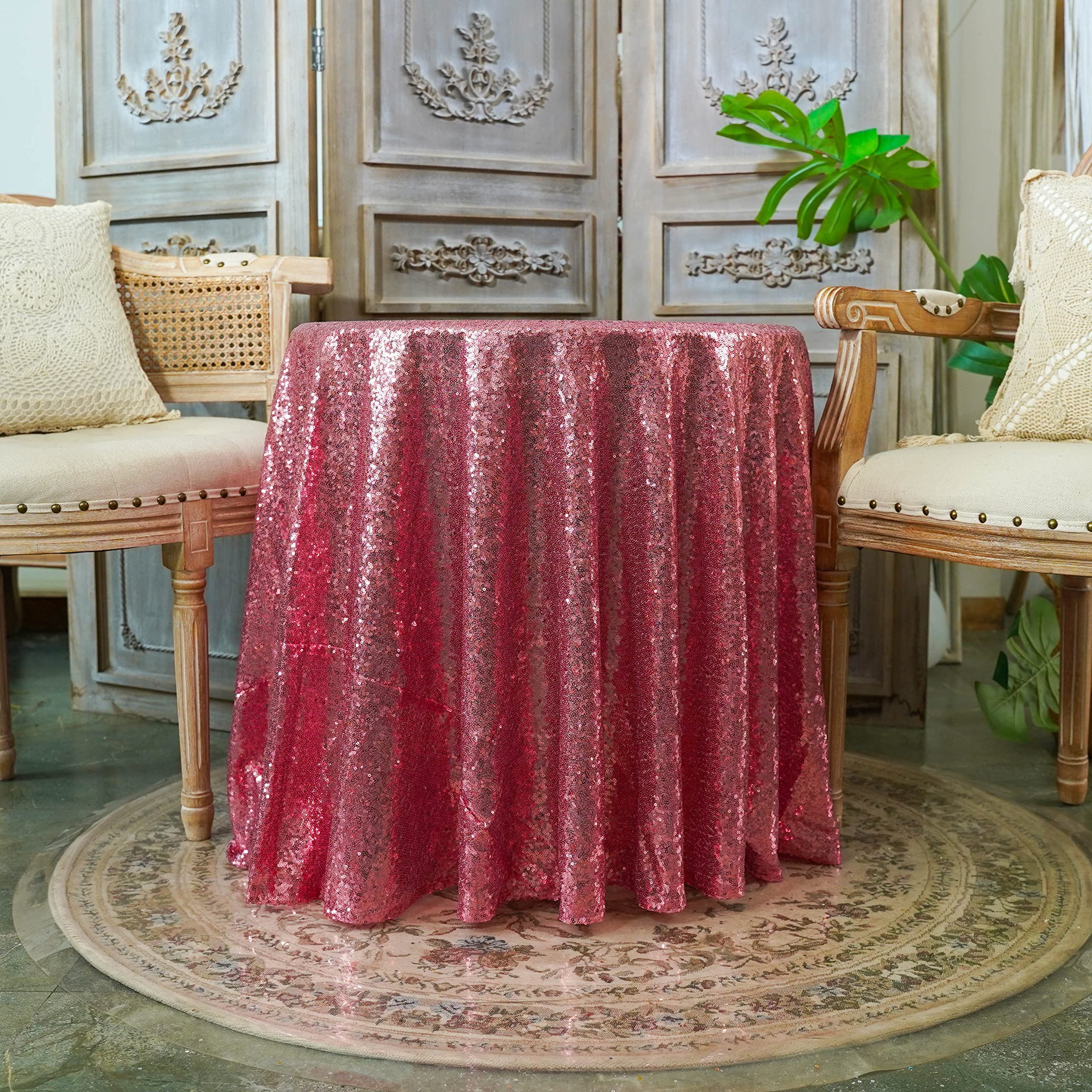 Sparkly Rose Pink Sequin Tablecloth 108