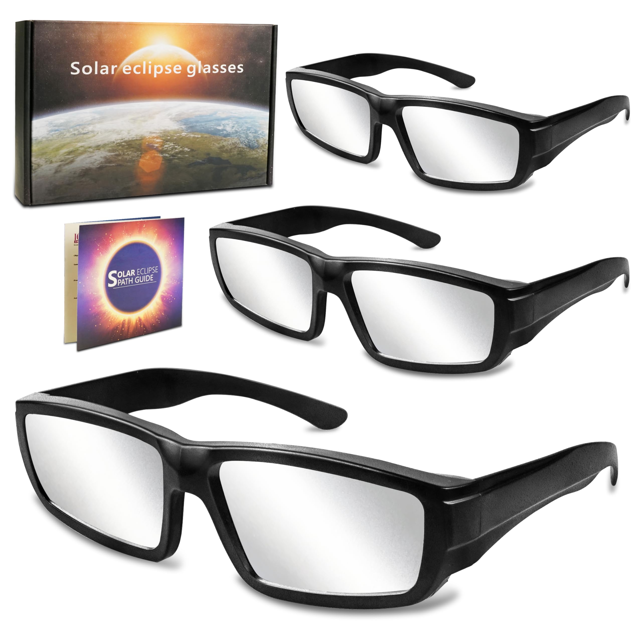 AAS Approved Solar Eclipse Glasses 2024 - ISO & CE Certified, 3 Pack for Sun Viewing - Perfect for Astronomy Events & Outdoor Activities