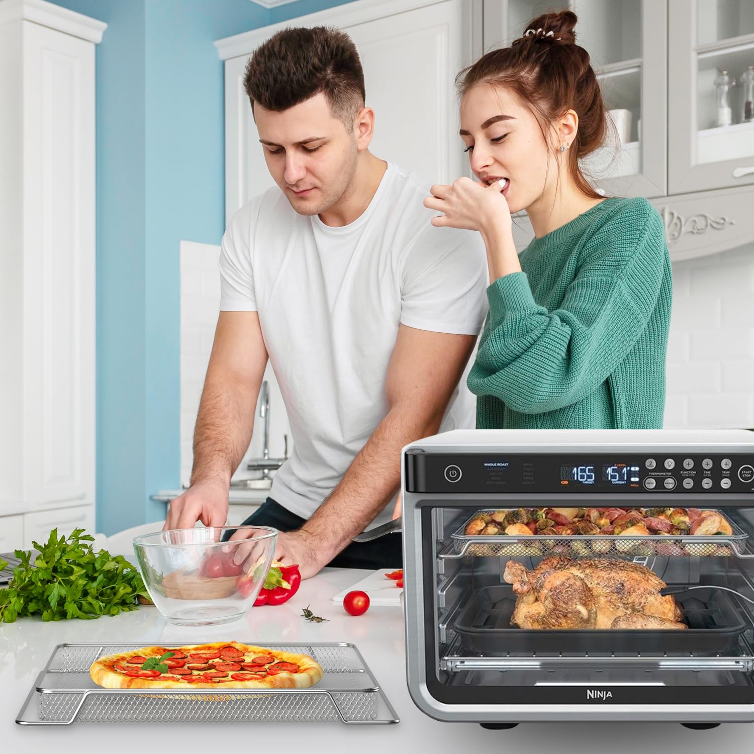 Original Replacement Air Fryer Basket & Baking Trays for Ninja DT201/DT251 Foodi Digital Air Fryer Oven - Stainless Steel Accessories | Perfect for Roasting, Baking & Air Frying Chicken Wings, Fries & Vegetables