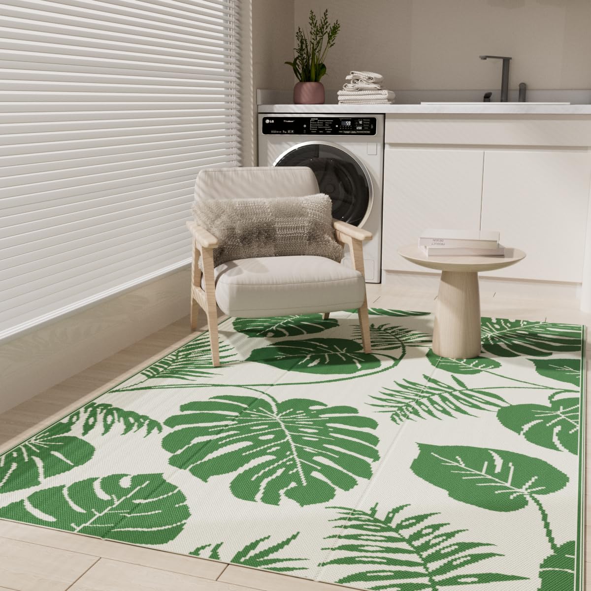 Reversible Plastic Outdoor Rug - Lightweight, Portable & Modern - Perfect for Patio, RV, Backyard, Deck, Picnic & Beach - Easy to Clean & Durable - 4x6 Feet, Green