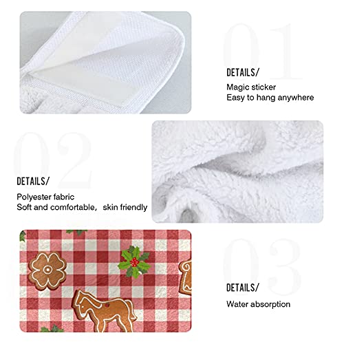 Christmas Gingerbread Holly Kitchen Oven Towels - 2 Pack Red Tartan Plaid Super Absorbent Dishcloths with Hanging Loop | Holiday Baking & Dish Drying Towels for Kitchen, Tea Bar, Bathroom & Tabletop Decor