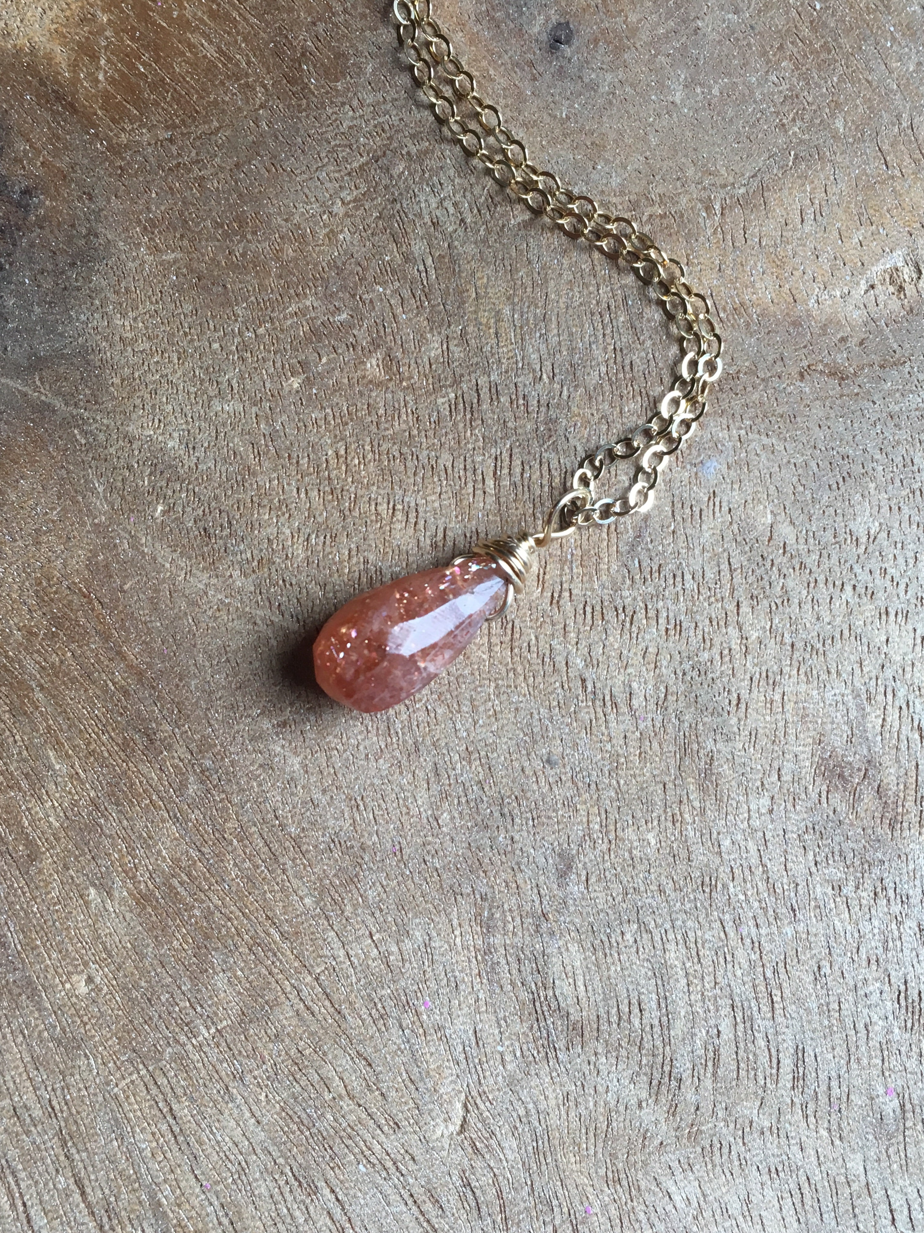 Sunstone Drop Necklace in 14K Gold or Sterling Silver - Elegant Dainty Pendant for Women, Perfect for Everyday Wear, Gift Giving & Special Occasions