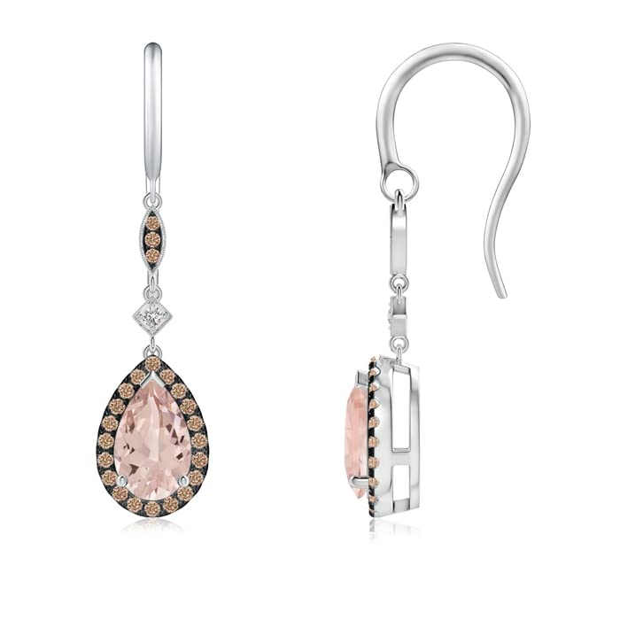 Natural Morganite Drop Earrings - Pear-Shaped 1.7cttw AA Morganite with Coffee Diamonds | Dainty Elegant Jewelry for Women | Perfect for Weddings, Date Nights & Special Occasions