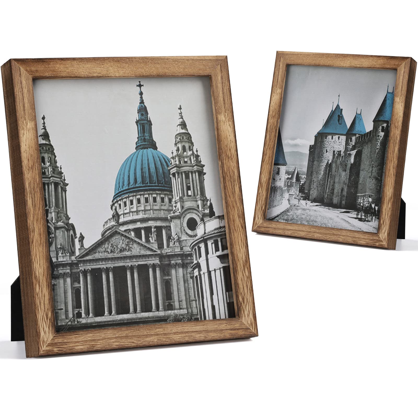 Emfogo 8x10 Picture Frames (Pack of 2) - Solid Wood Rustic Photo Frames with Real Glass for Wall Decor - Carbonized Brown - Perfect for Living Room, Bedroom & Office Display
